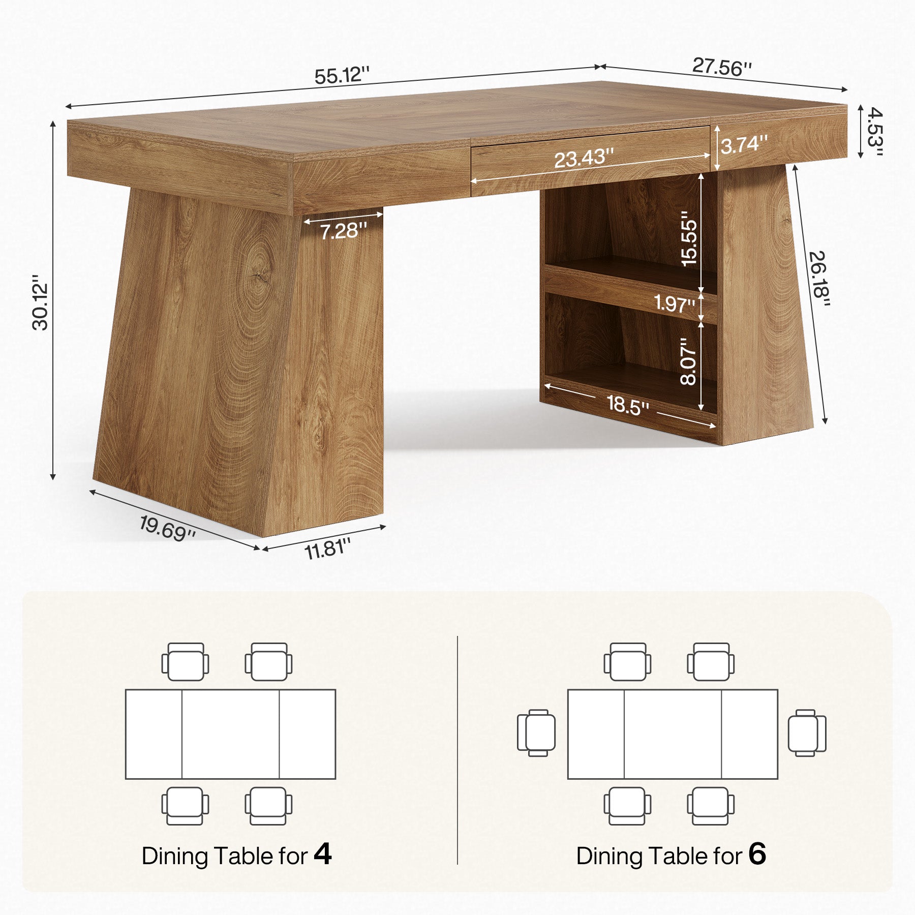 55 Inch Conference Table for 4-6 People, Farmhouse Rectangle Meeting Table with Storage Drawer and Shelves for Office Conference Room