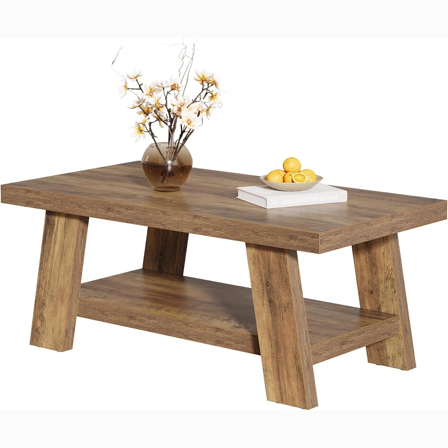47" Rustic Farmhouse Coffee Table - 2-Tier Rectangular Storage Center Table for Living Room