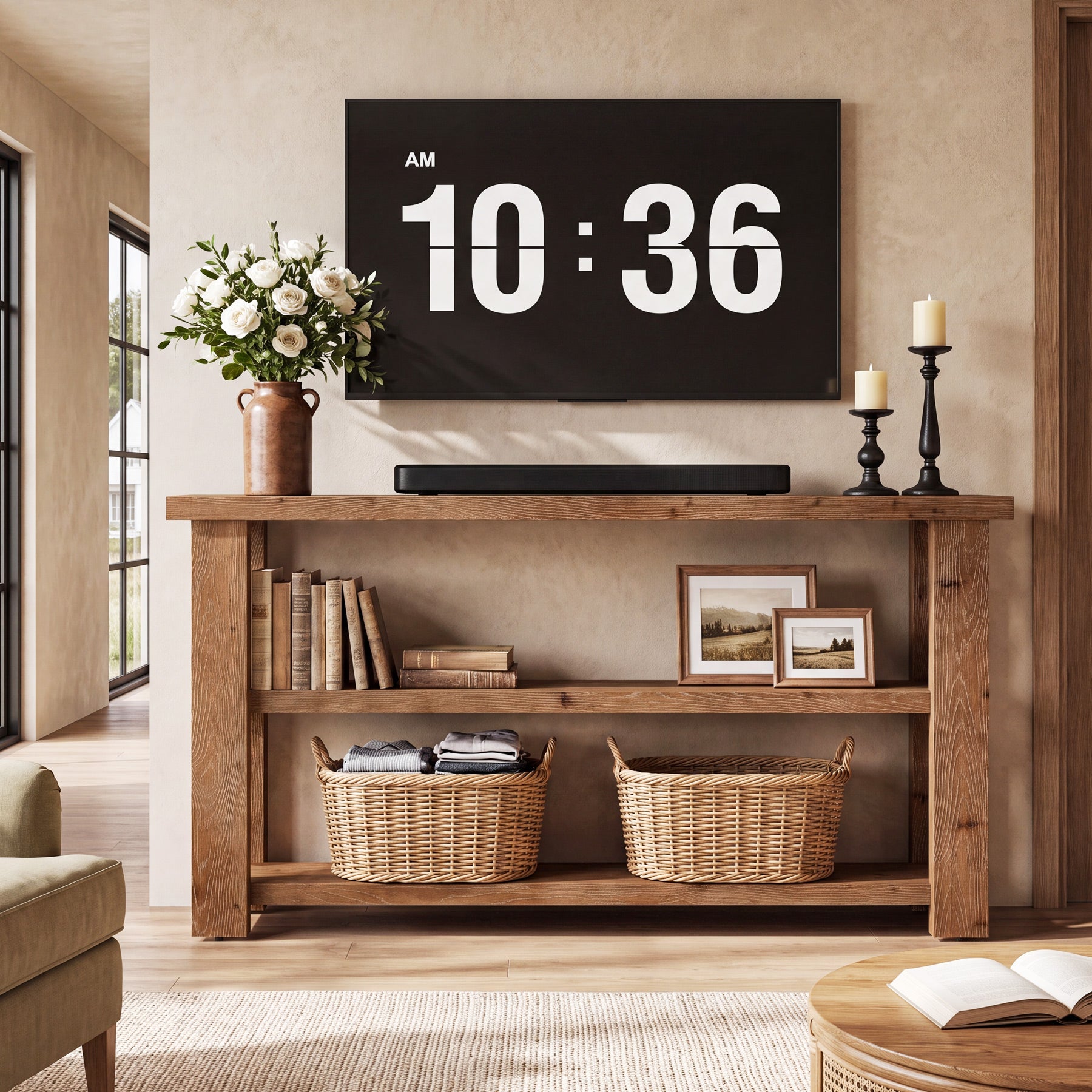 Tribesigns 63 Inch Solid Wood Console Table with X-Frame, 3-Tier Hallway Table for Living Room