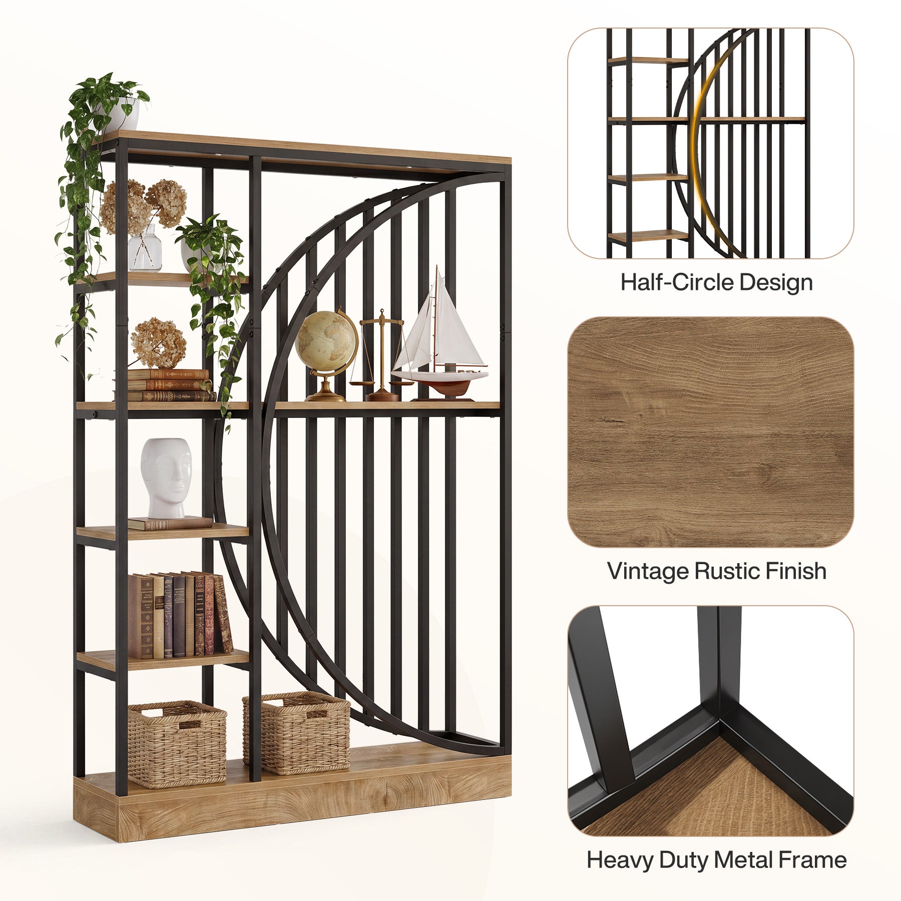 Tribesigns 70.9-Inch 5-Tier Bookshelf Room Divider, Reversible Display Shelf for Home Office