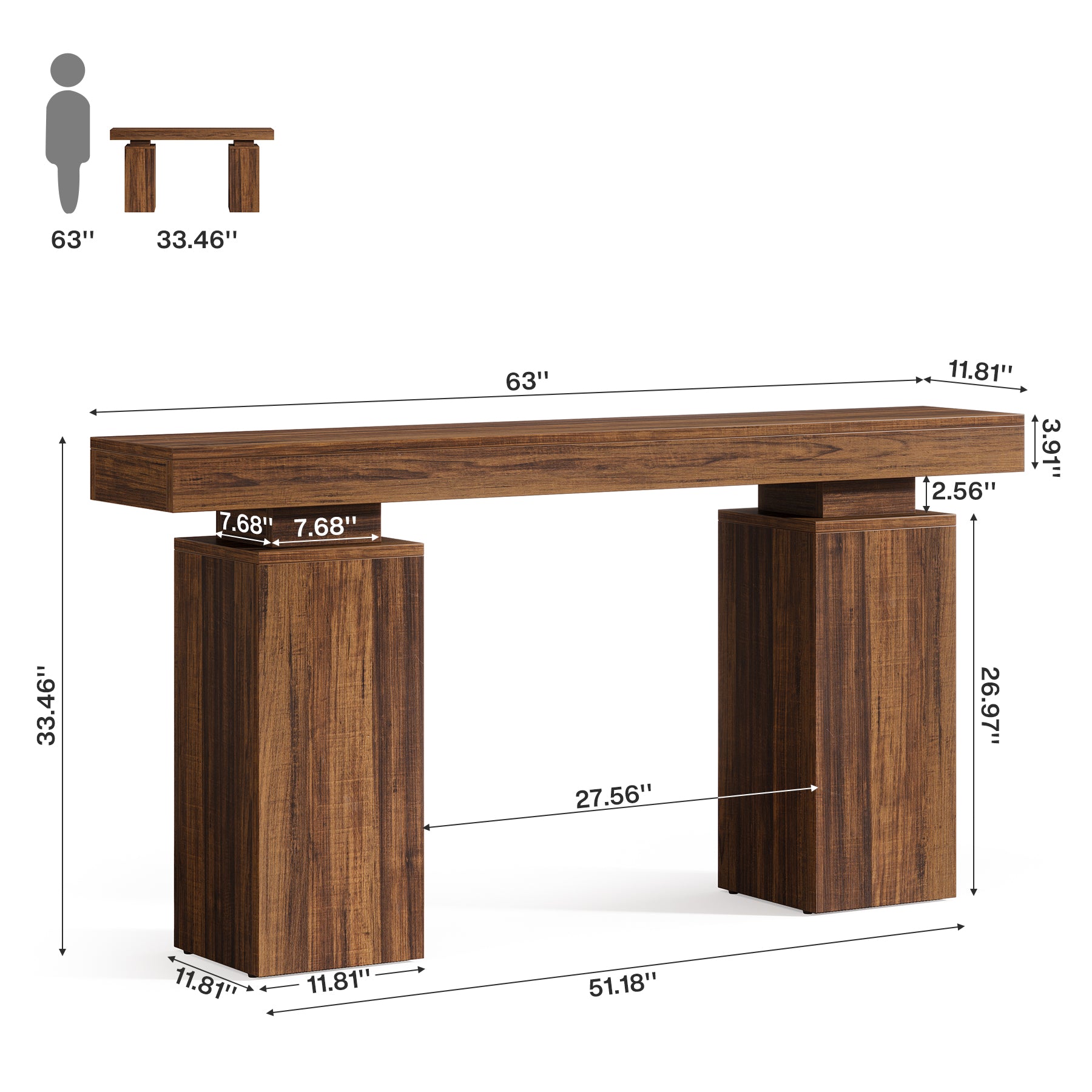 63 Inch Long Console Table for Entryway, Farmhouse Wooden Sofa Table for Living Room and Hallway