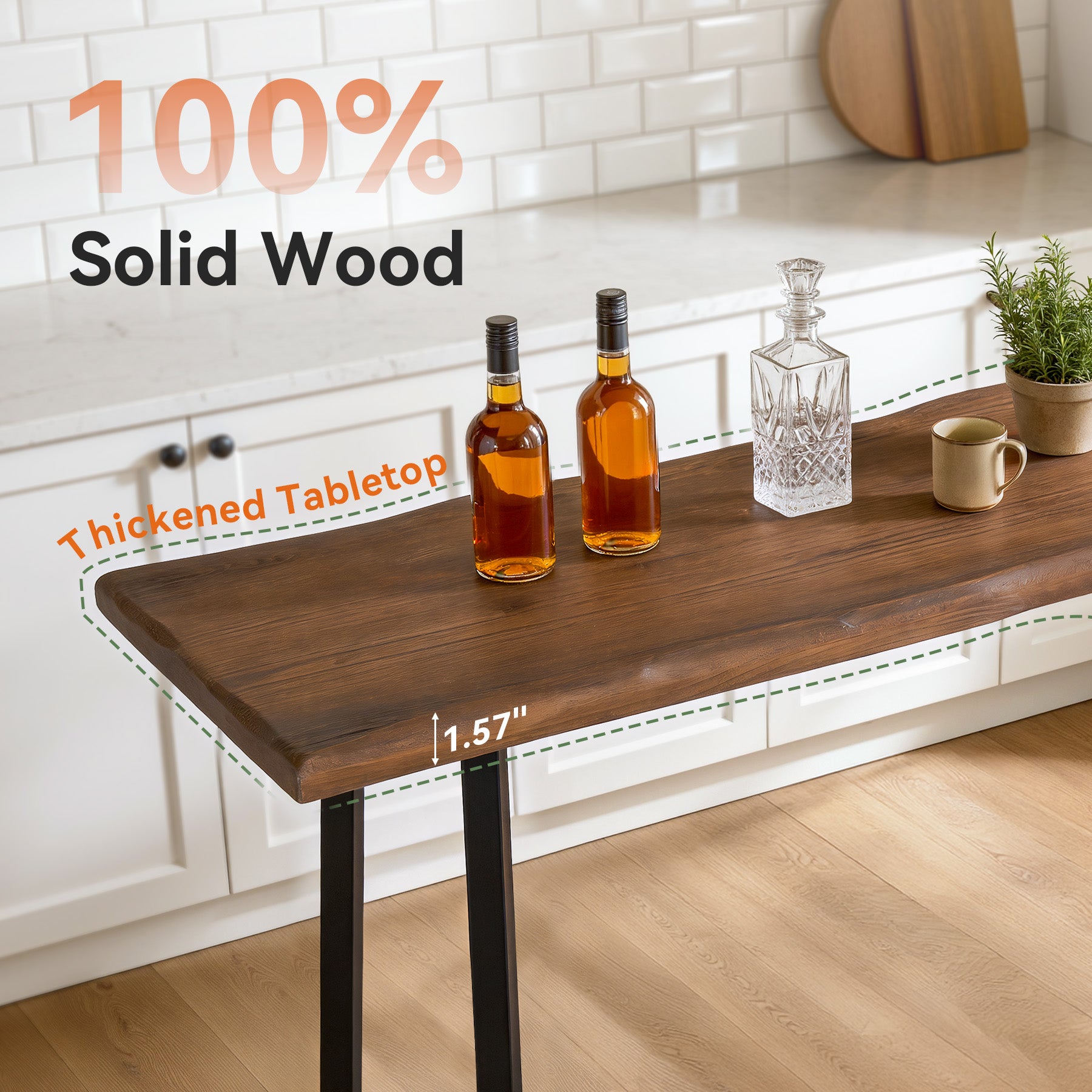 Tribesigns 63-Inch Solid Wood Bar Table with Metal Frame, Counter Height Pub Table for Kitchen