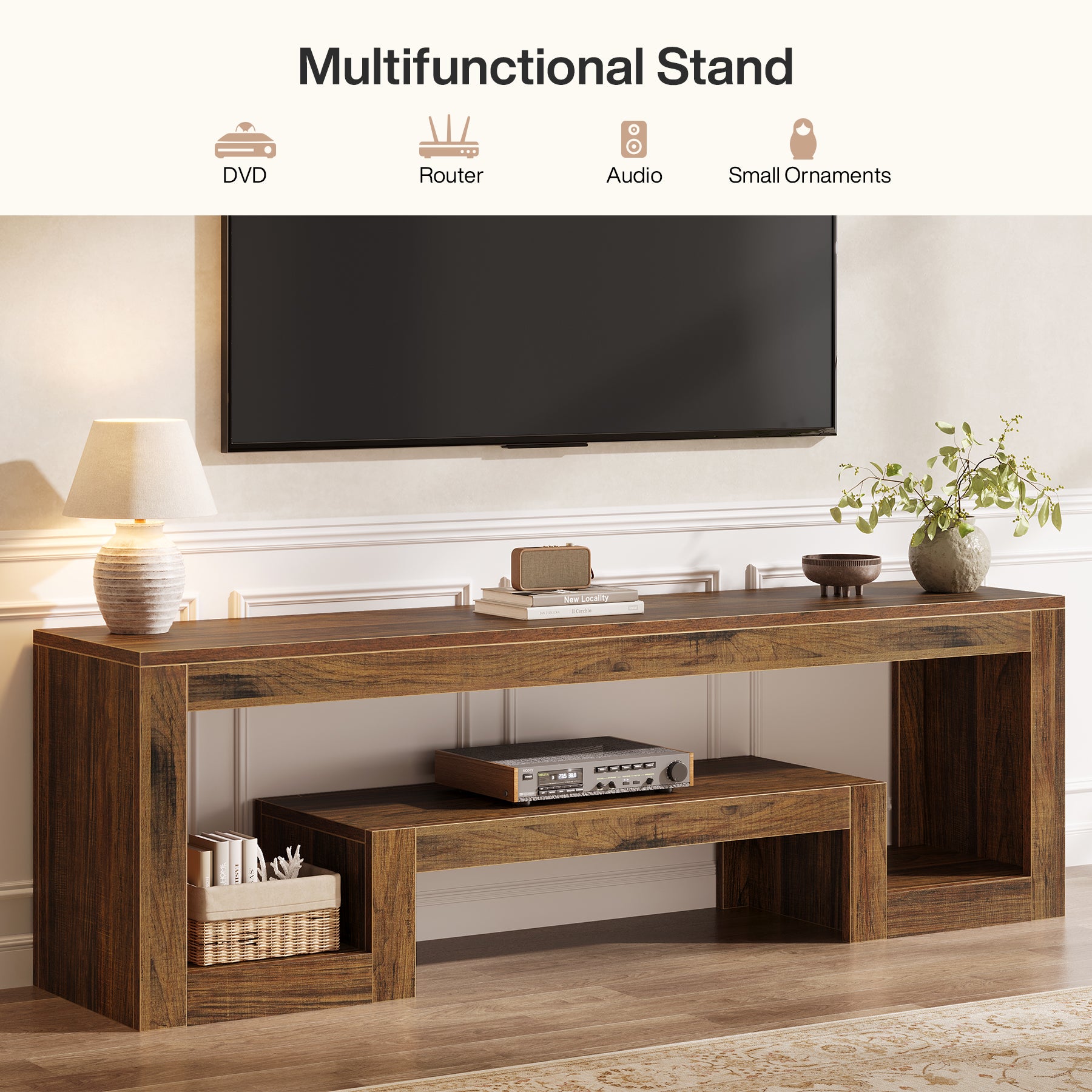 Tribesigns 63-Inch TV Stand, Farmhouse Entertainment Center with Open Storage Shelves for Living Room