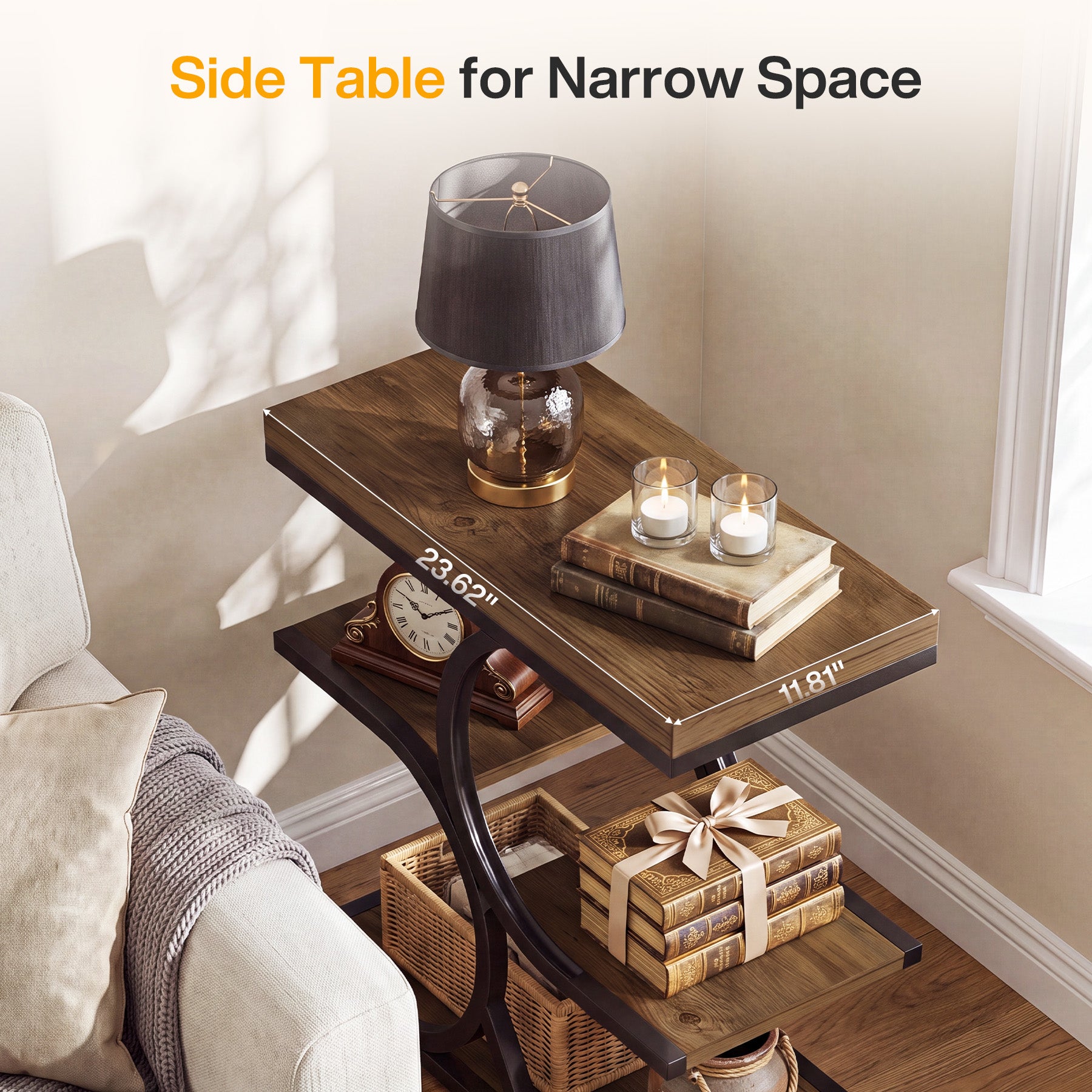 Tribesigns 23.6-Inch Narrow Side Table with 4-Tier Storage, Industrial End Table for Small Spaces