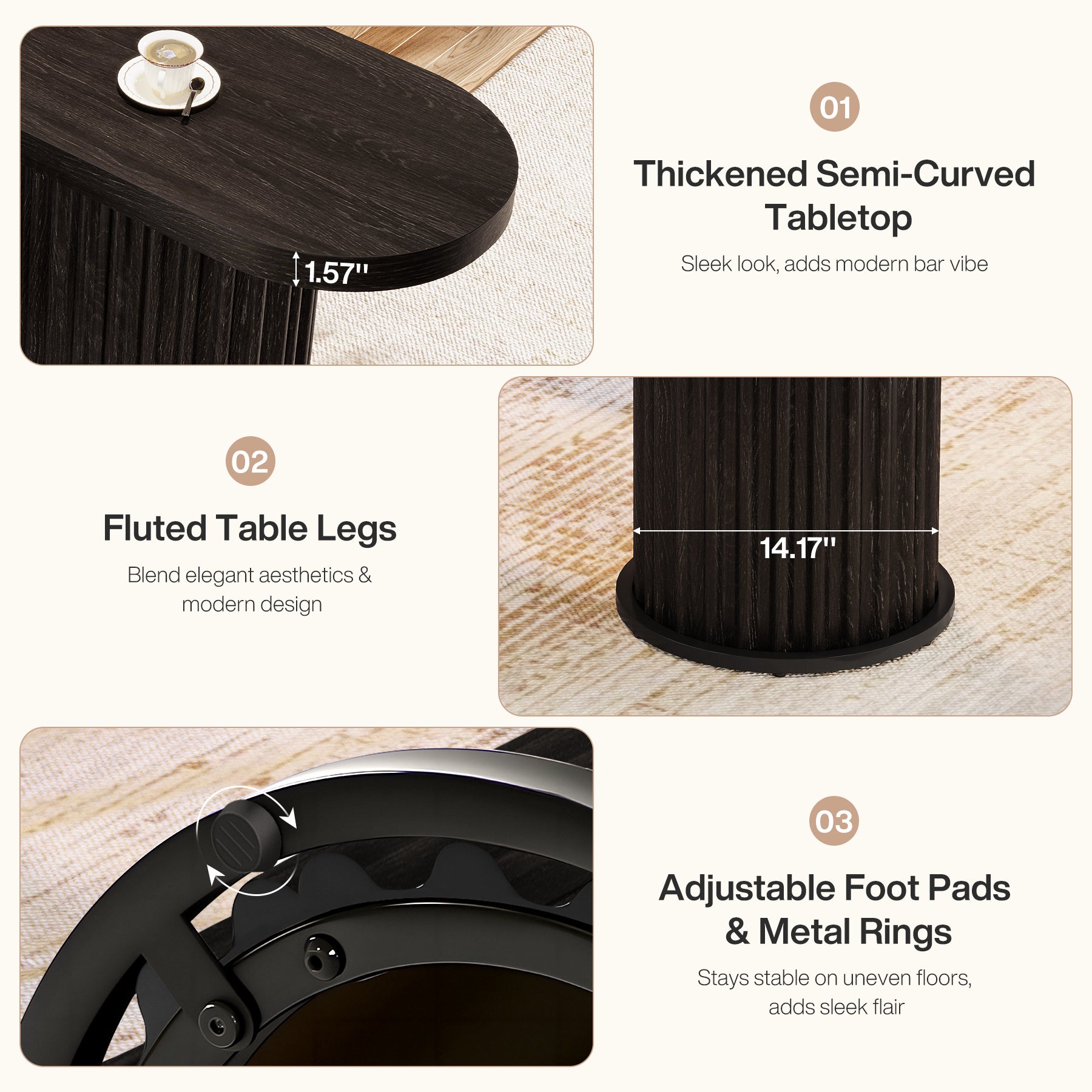 Tribesigns 63-Inch Modern Counter Height Bar Table with Fluted Round Base, Narrow High Top Table for Kitchen and Bistro