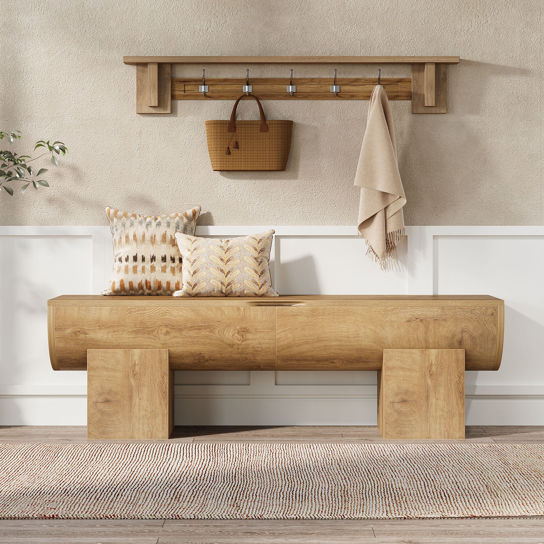55.1-Inch Farmhouse Storage Bench with Flip-Top Storage and 2 Safety Hinges