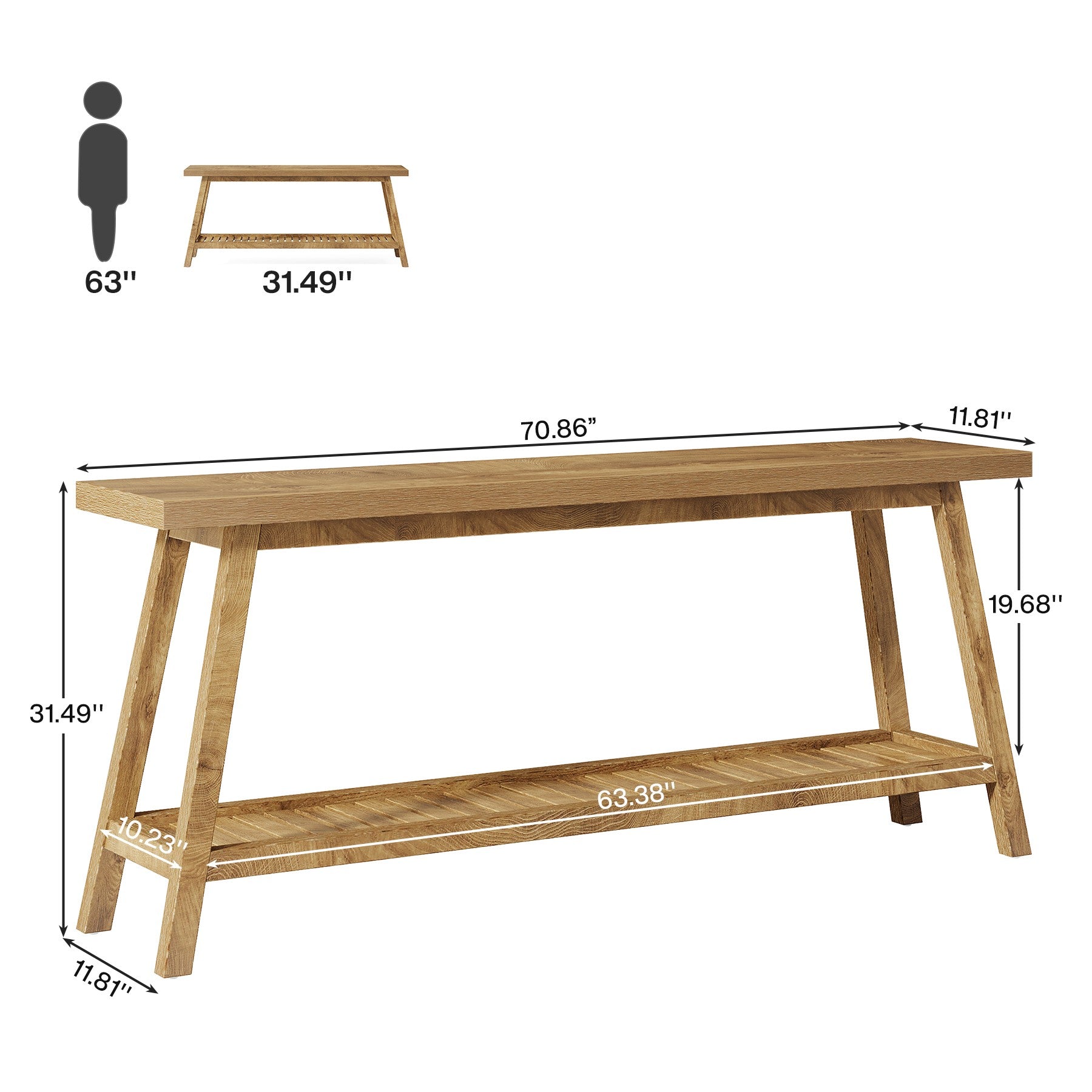 Farmhouse Console Table, 70.9" Entryway Table 2-Tier Sofa Table
