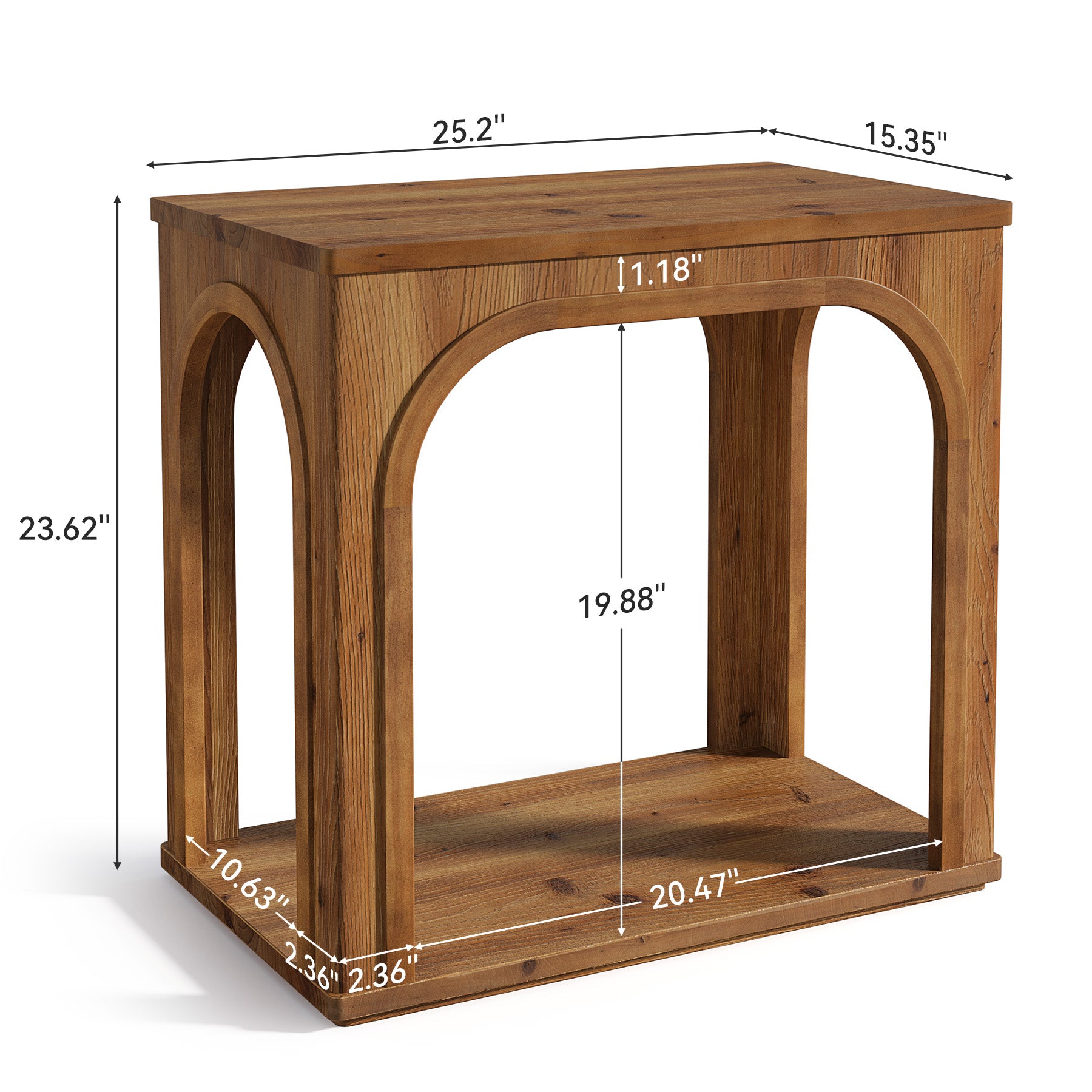 Tribesigns 25.2-Inch Solid Wood End Table with Arched Design and Bottom Shelf, 2-Tier Farmhouse Side Table for Living Room