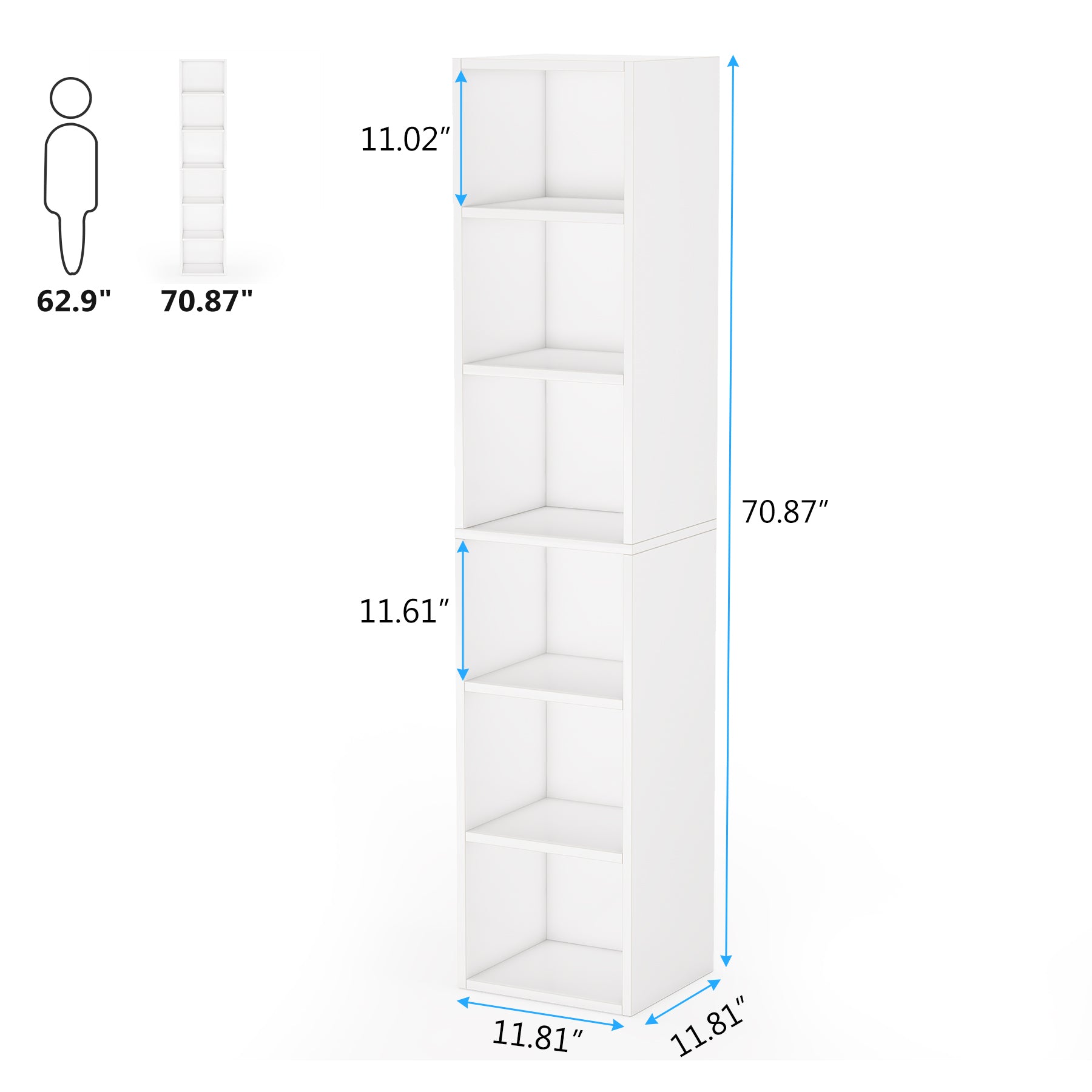 70.9" Corner Bookcase, Modern 6-Tier Narrow Cube Display Shelves