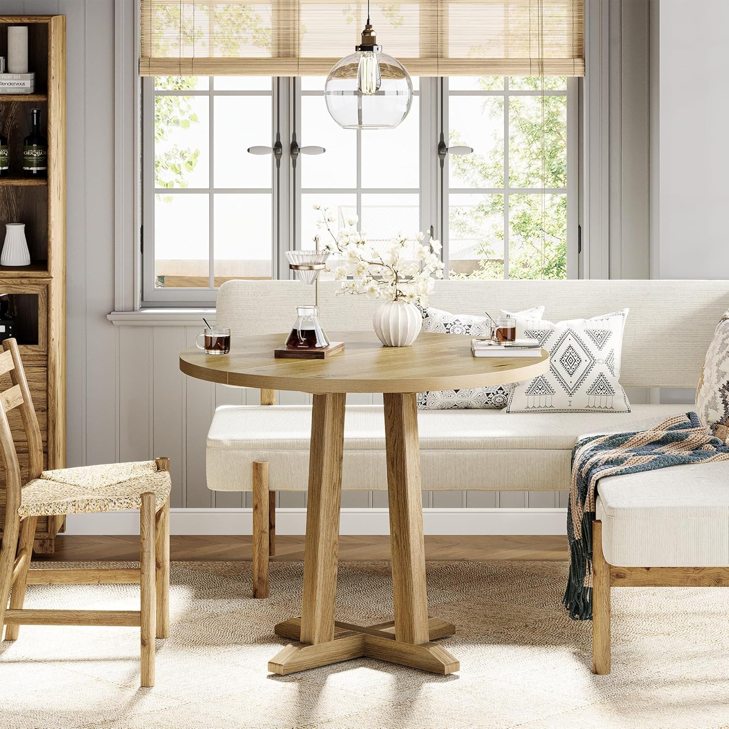 31.5" Round Farmhouse Dining Table for Small Spaces - Sturdy Base, Seats 2-4