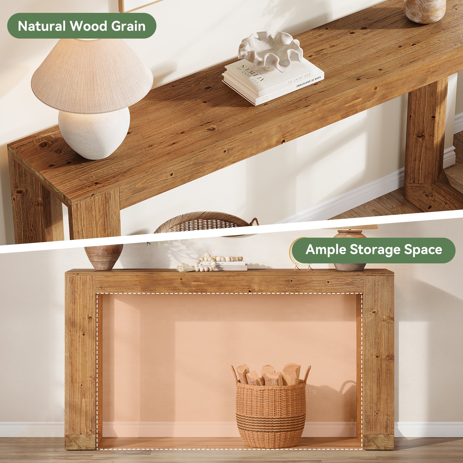 Tribesigns 63-Inch Farmhouse Console Table with Reinforced Base, Solid Wood Sofa Table for Entryway Study and Living Room