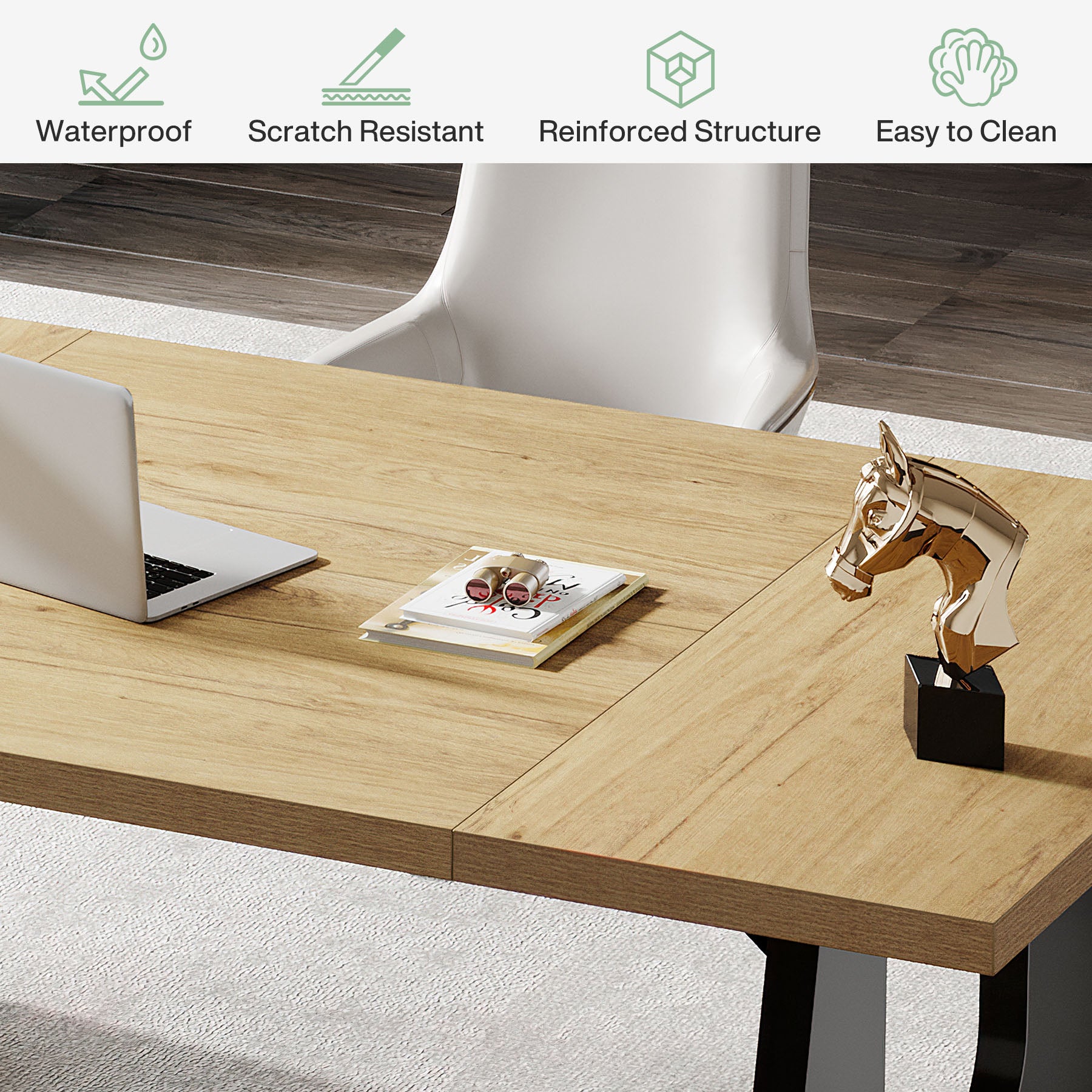 70.9-Inch Large Executive Desk with Double Pedestal Base, Modern Computer Writing Table