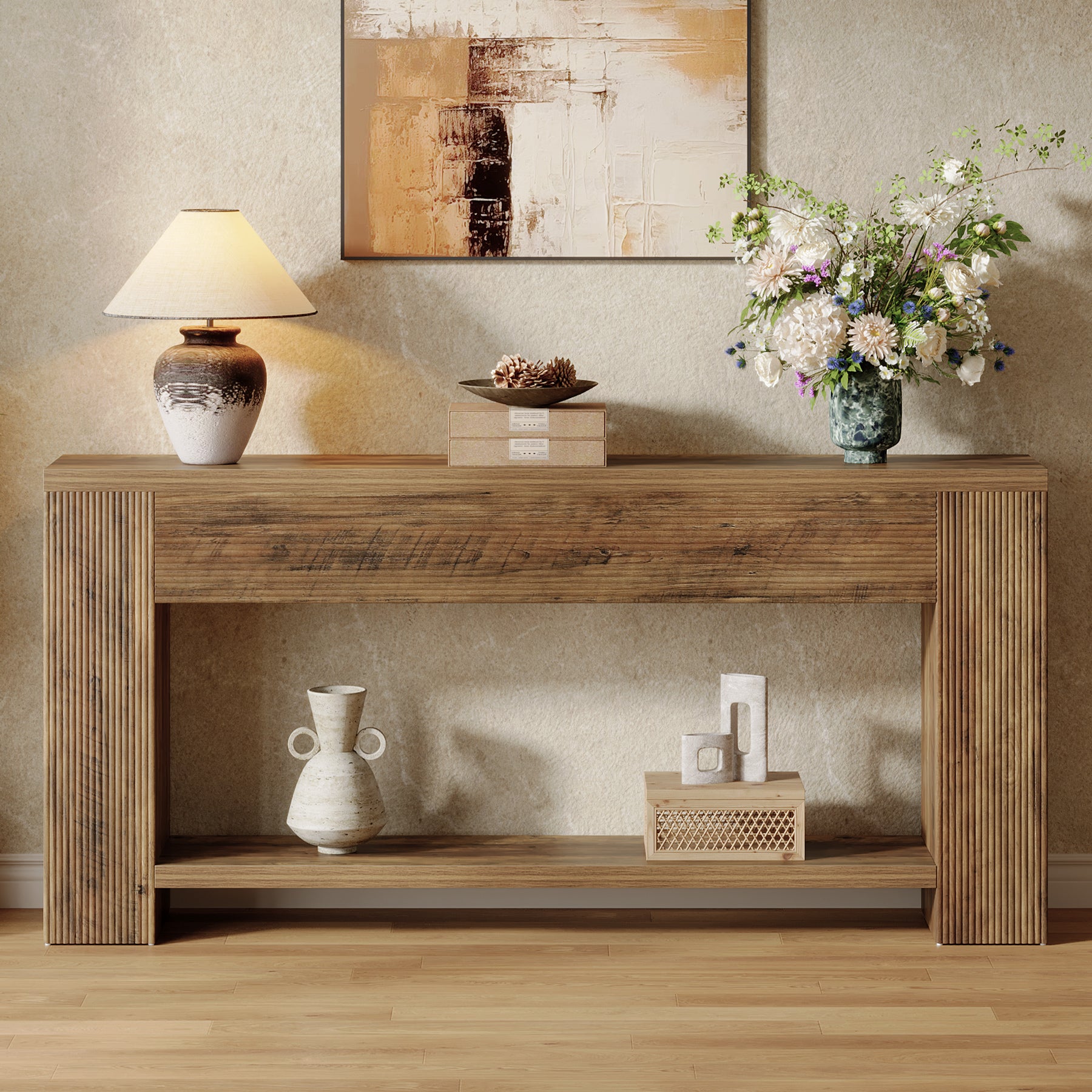 Tribesigns 70.9-Inch Console Table, Farmhouse Fluted Sofa Table for Entryway and Living Room