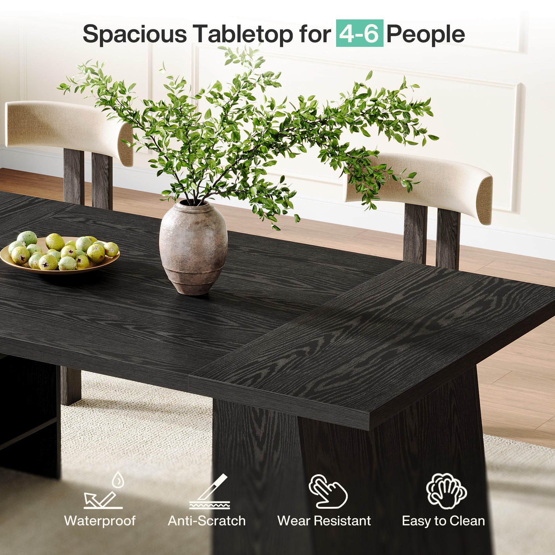 Tribesigns 63-Inch Black Kitchen Table with Double Pedestal Storage, Modern Dining Table for 4-6 People