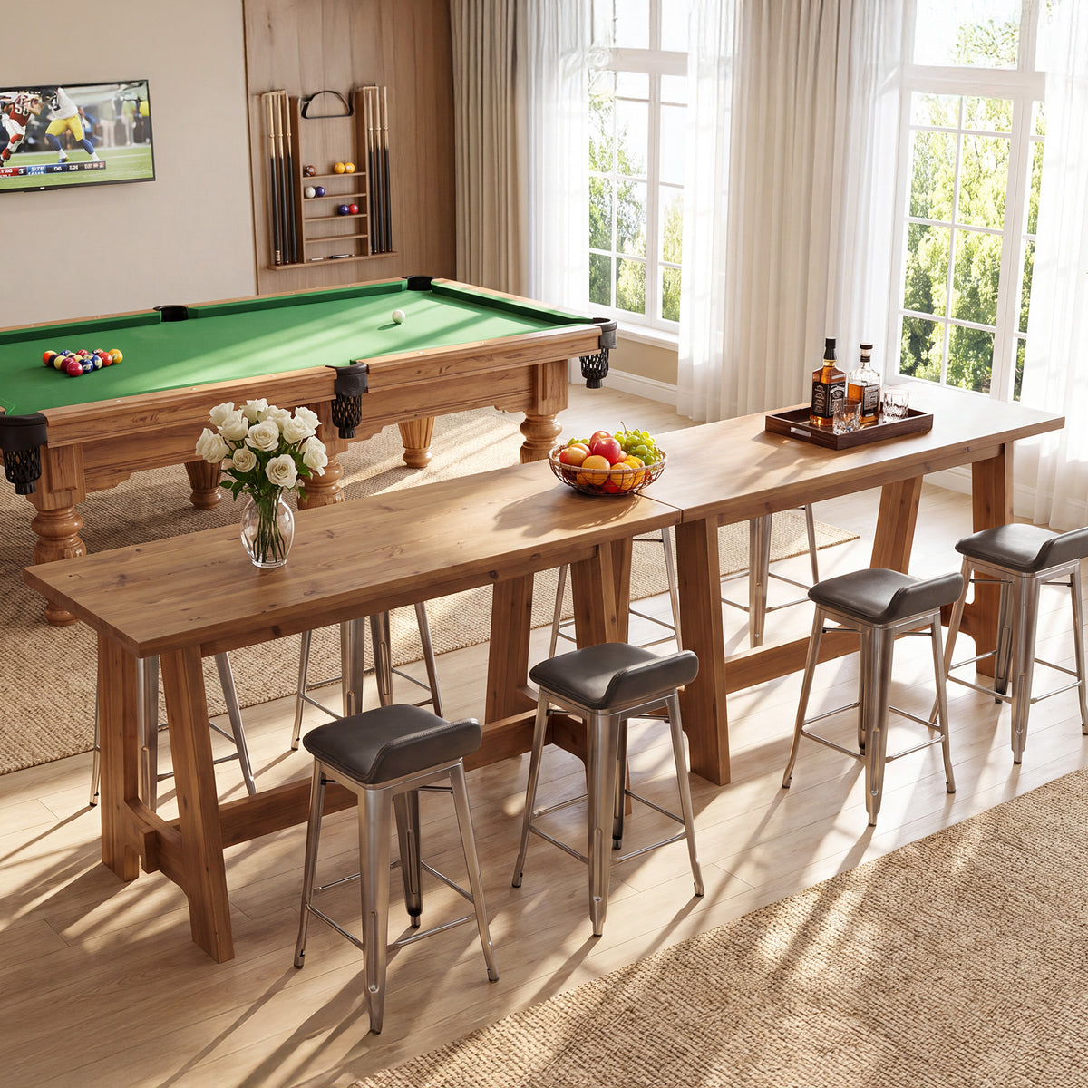 Tribesigns 63" Solid Wood Bar Table with A-Frame Footrest, Farmhouse Pub Table for Kitchen