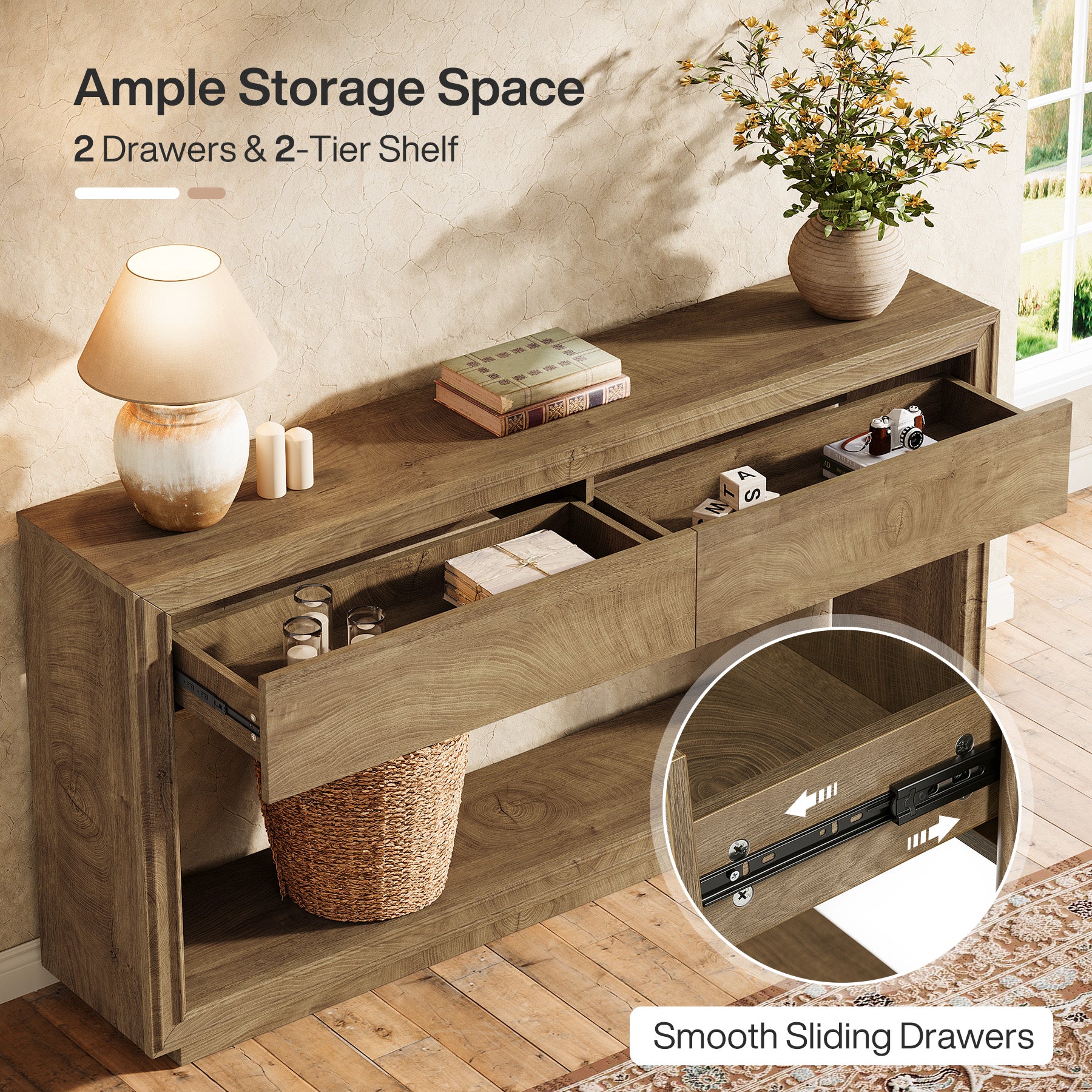 Tribesigns 63-Inch Console Table with 2 Drawers, Farmhouse Entryway Table with Storage for Hallway