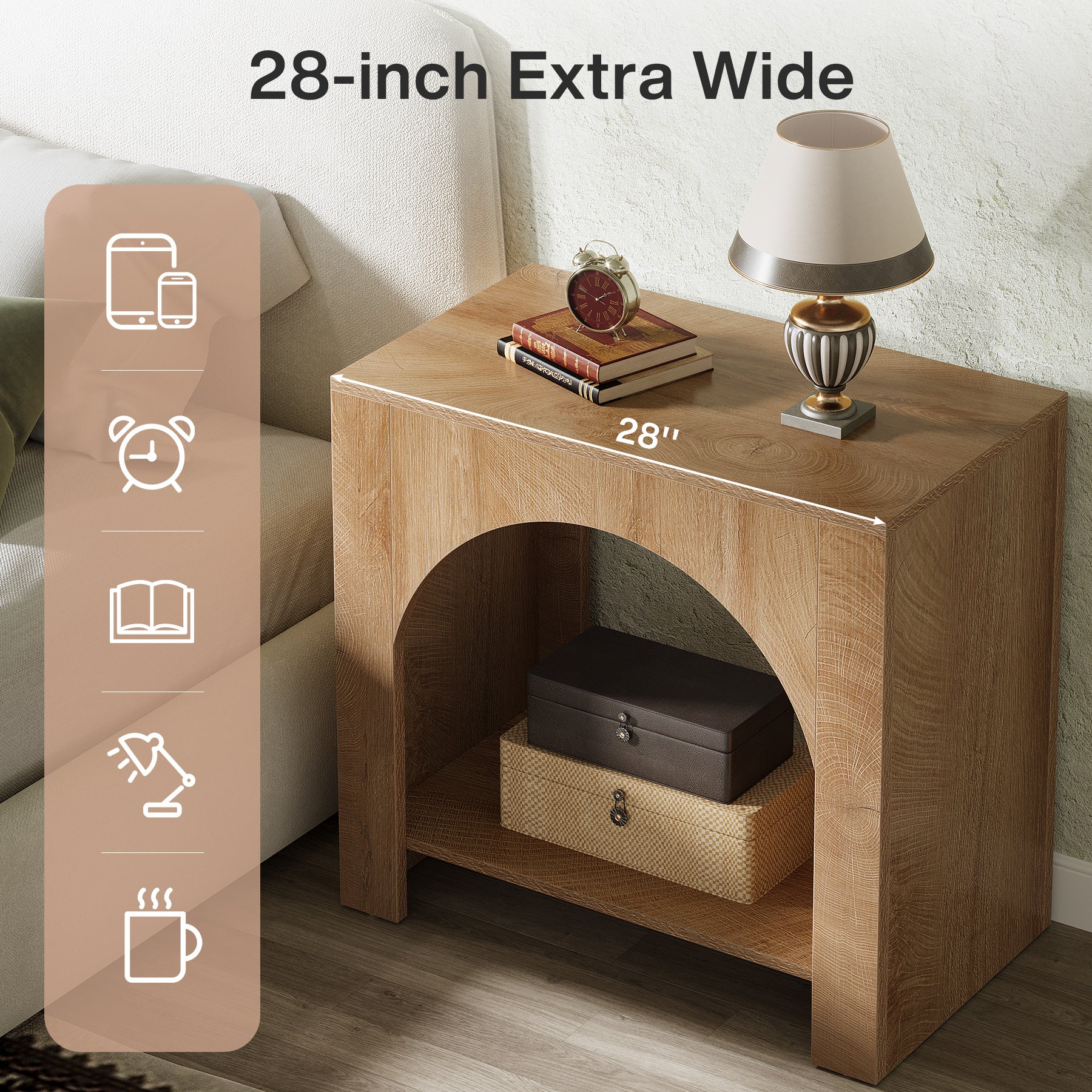 Tribesigns Large Nightstand with Storage, Farmhouse Bedside Table with Wooden Base for Bedroom