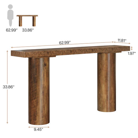 63" Console Table, Long Rustic Sofa Table Bar Table