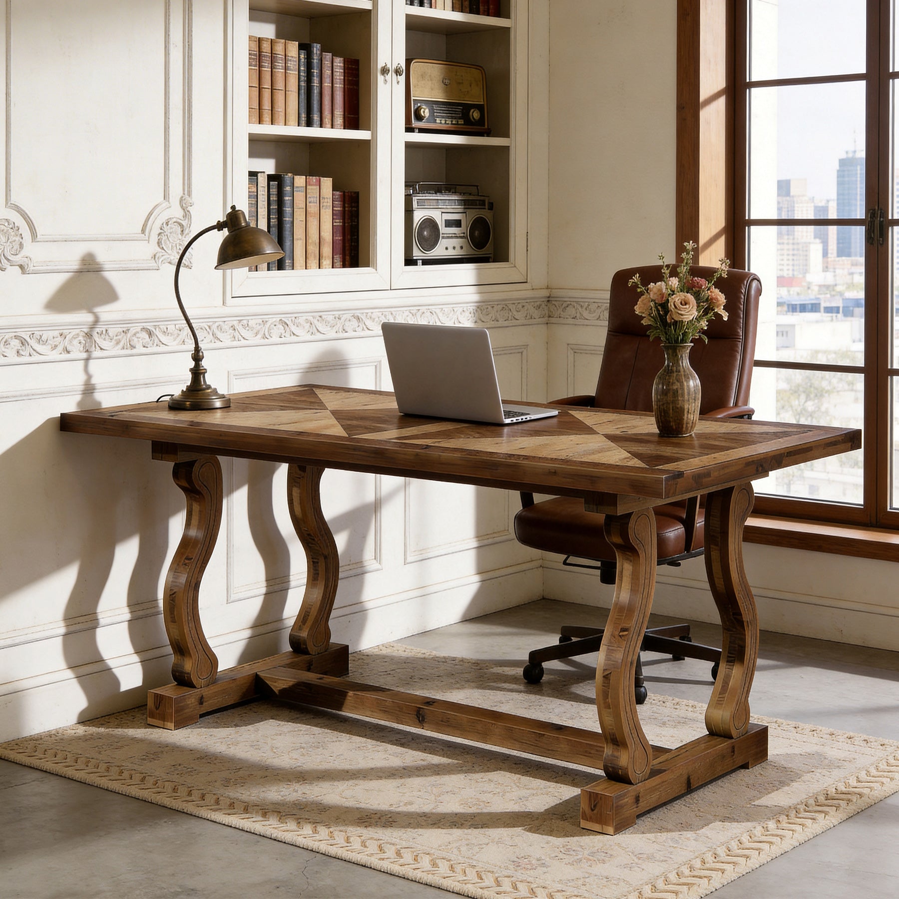 Tribesigns 63-Inch Solid Wood Executive Desk with Diamond Parquetry, Farmhouse Desk for Home Office