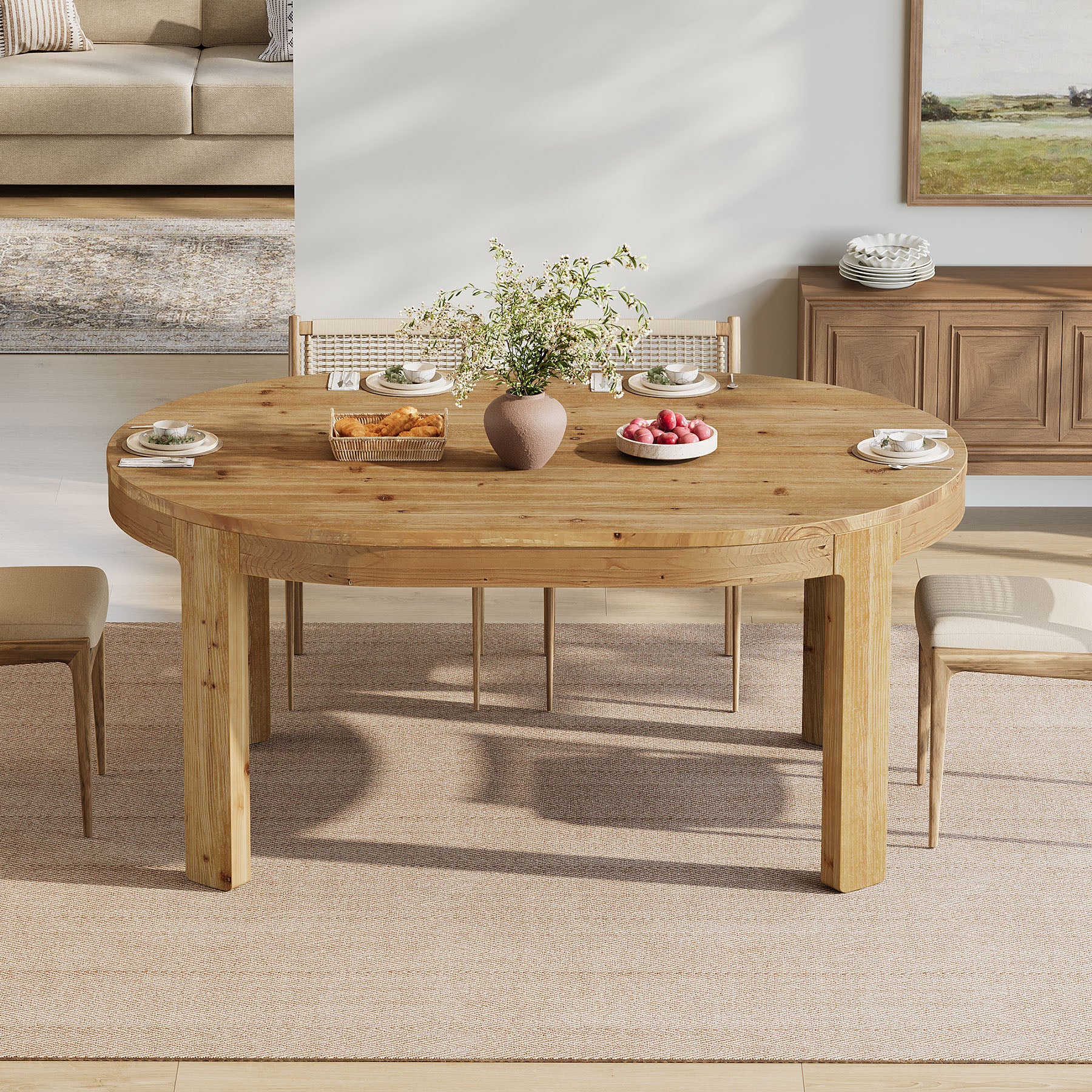 Tribesigns 55-Inch Farmhouse Oval Dining Table, Solid Wood Kitchen Table for 4 in Small Spaces