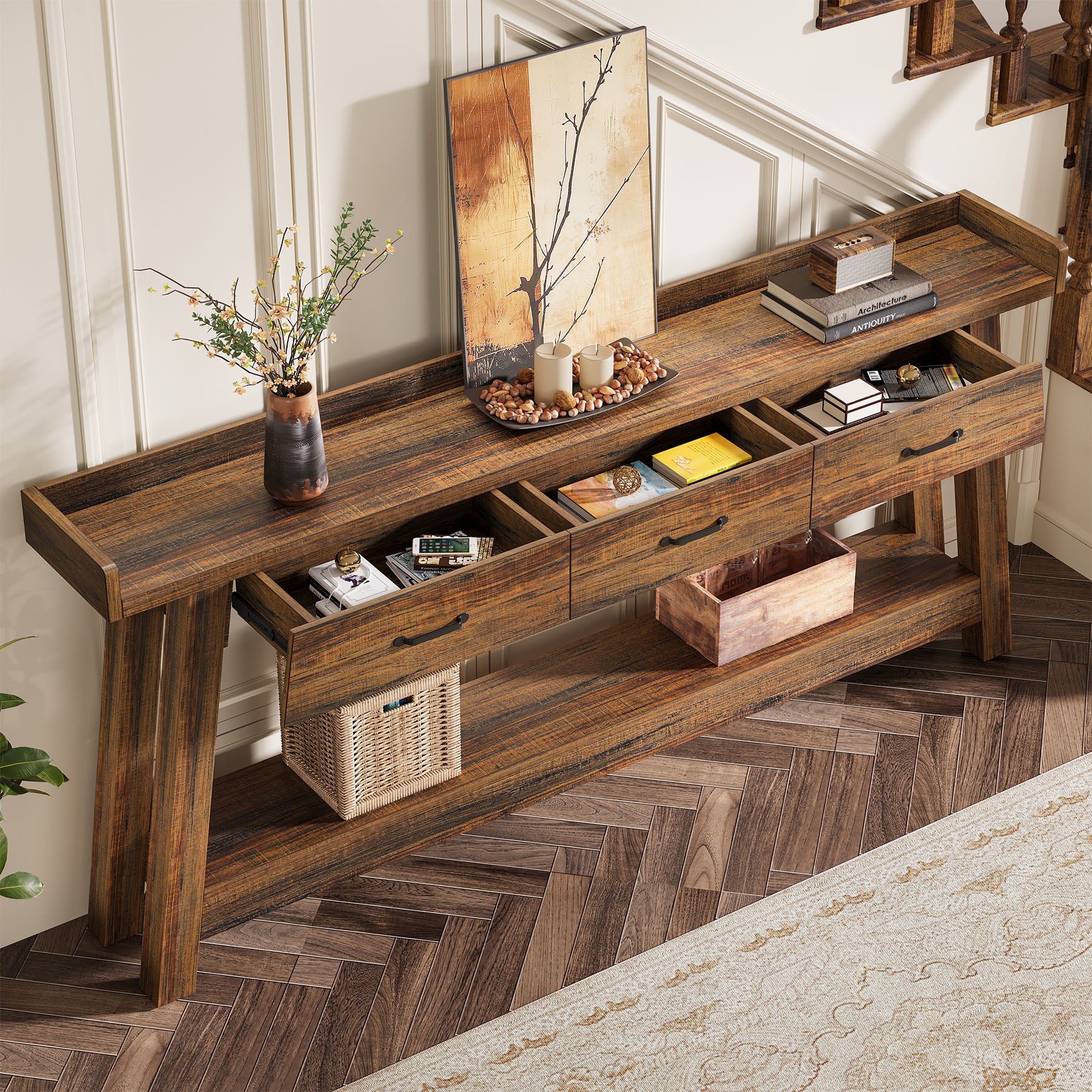 Tribesigns 70.9 Inch Extra Long Console Table with 3 Drawers, 2-Tier Sofa Table for Living Room