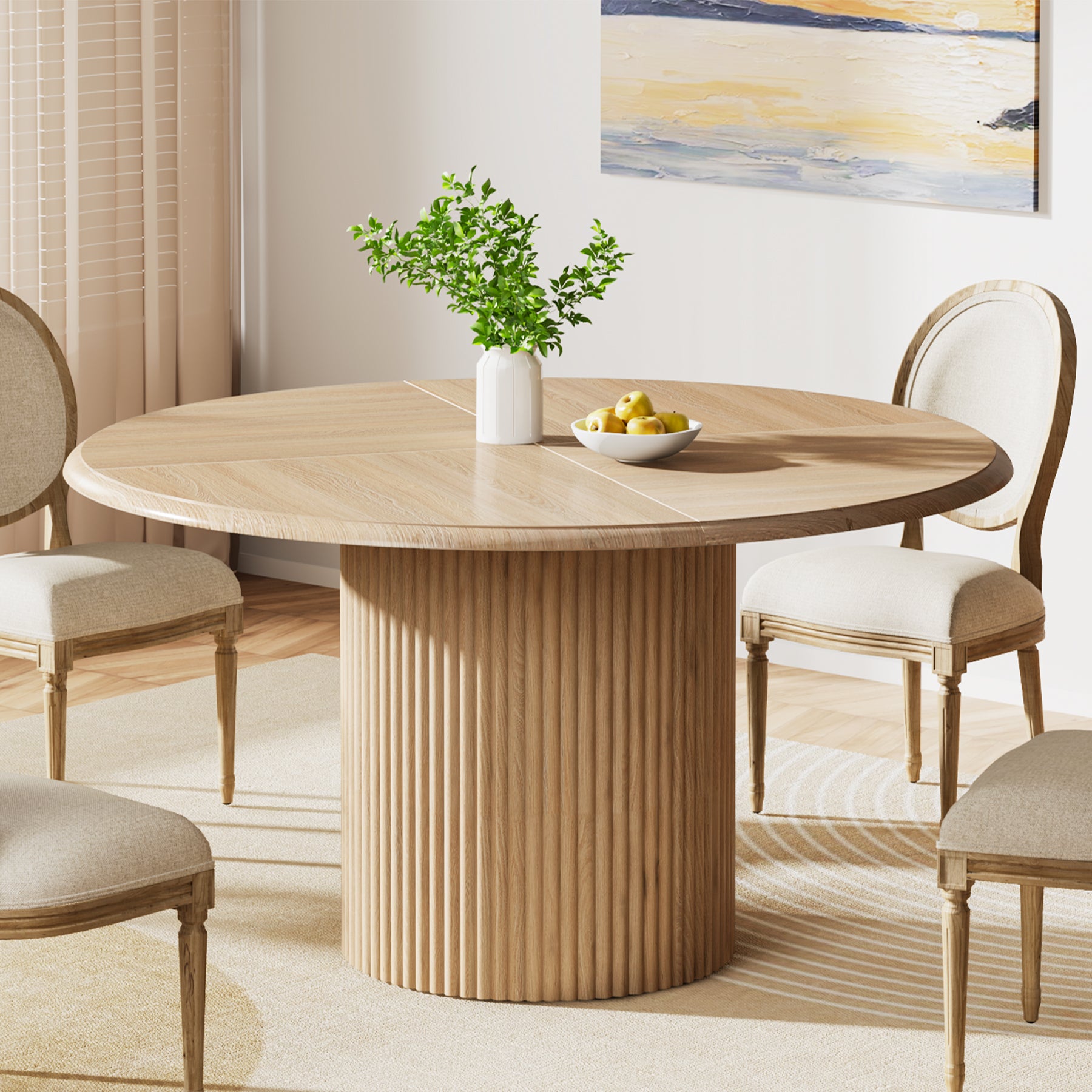 Modern Round Dining Table, 47-Inch 4-Seater with Metal Base