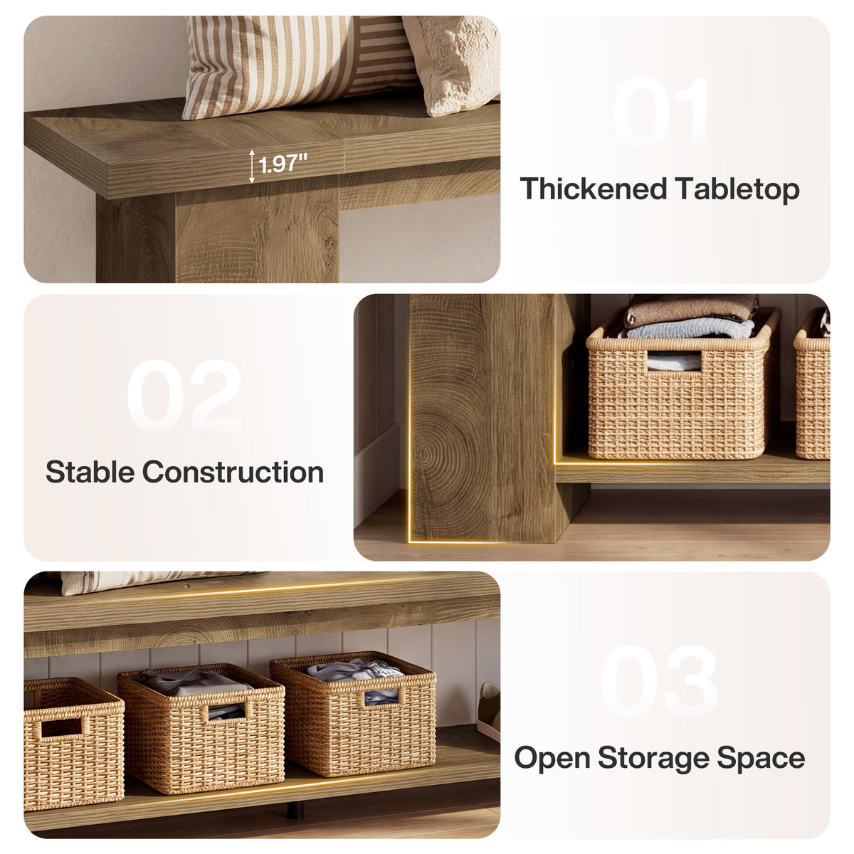 Tribesigns 86.6" Extra Long Entryway Bench with 2-Tier Shoe Storage, Storage Bench for Hallway