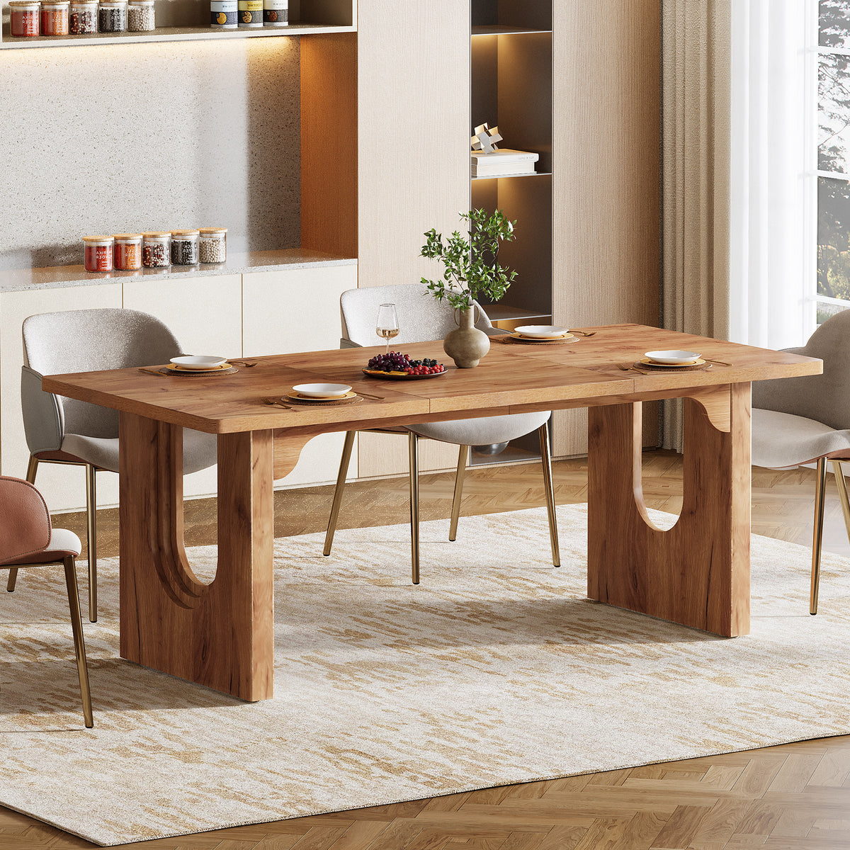 Tribesigns 71 Inch Rectangular Dining Table for 6-8, Rustic Wooden Pedestal Kitchen Table for Dining Room