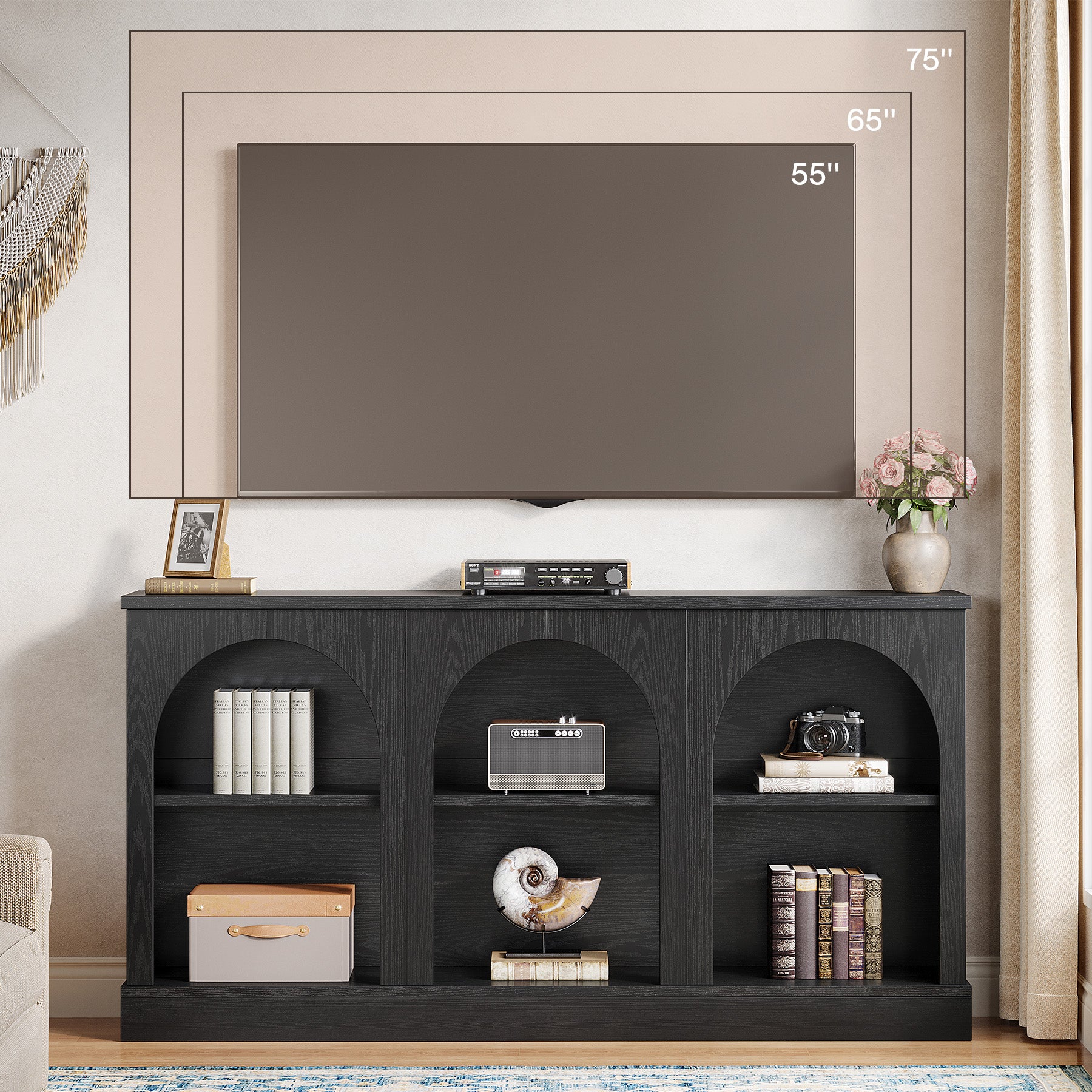 Tribesigns TV Stand for 55-65 Inch TV, Farmhouse Entertainment Center with Storage Cabinets