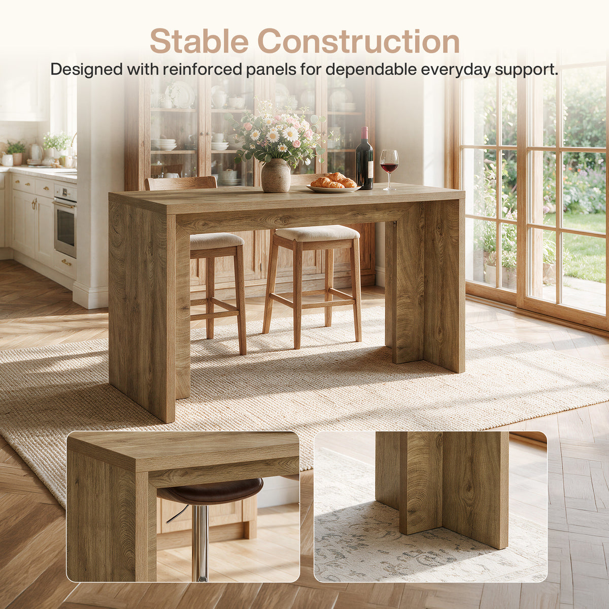 Tribesigns 55" Bar Table with Slim Top and Warm Wood Finish, Bar Height Table for Kitchen