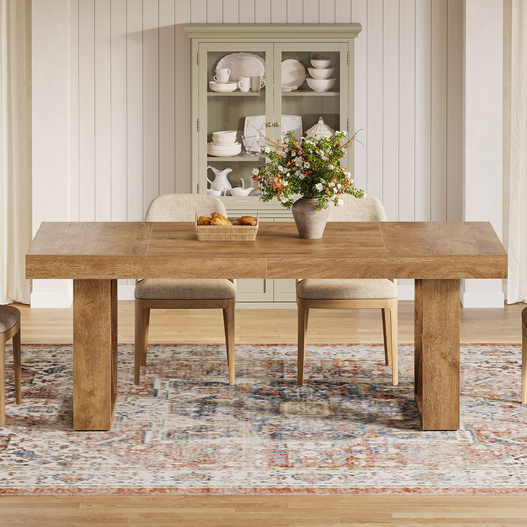 63 Inch Dining Table for 4 People, Farmhouse Kitchen Table with Thick Top for Dining Room Living Room