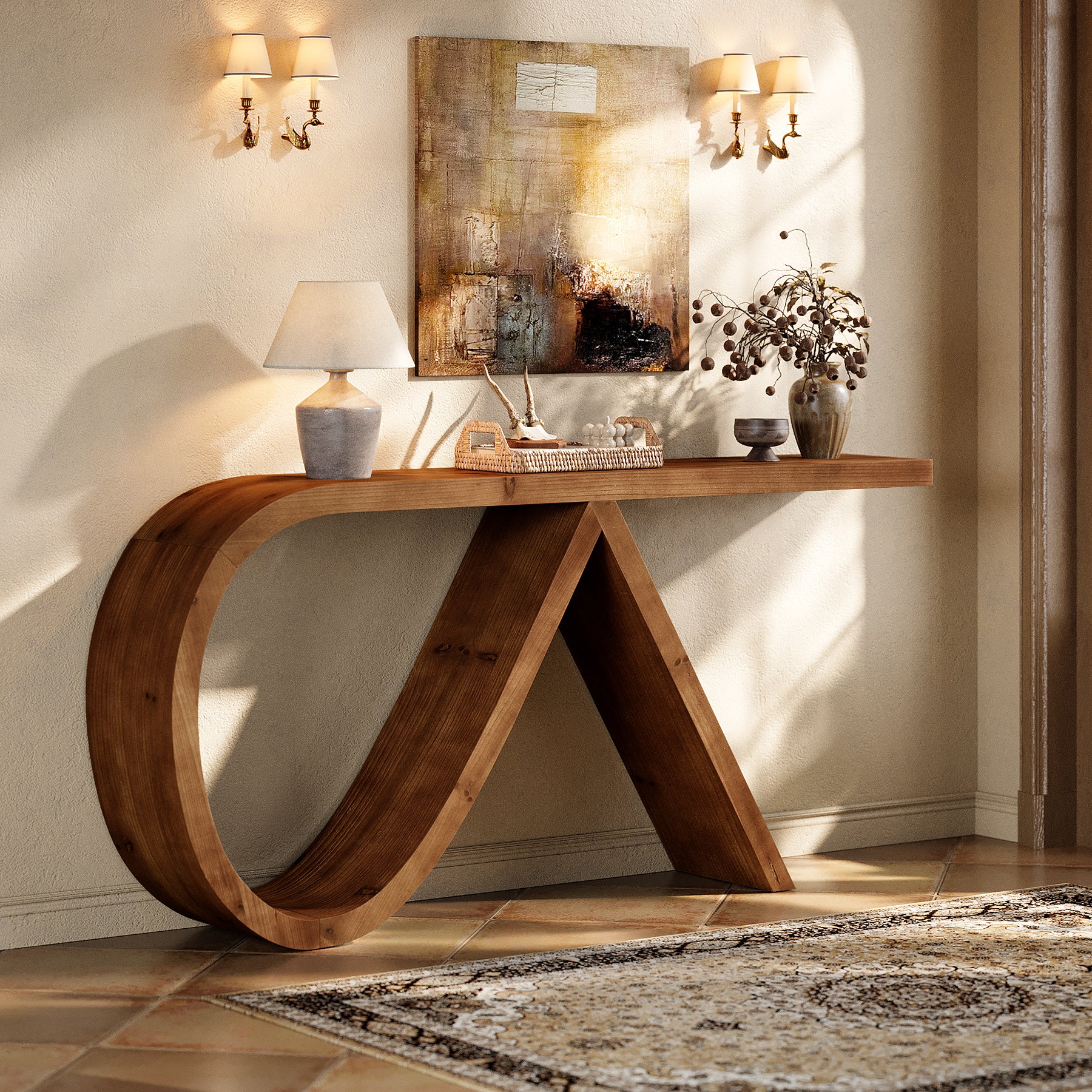 Tribesigns 57-Inch Curved Console Table, Solid Wood Sofa Table for Hallway
