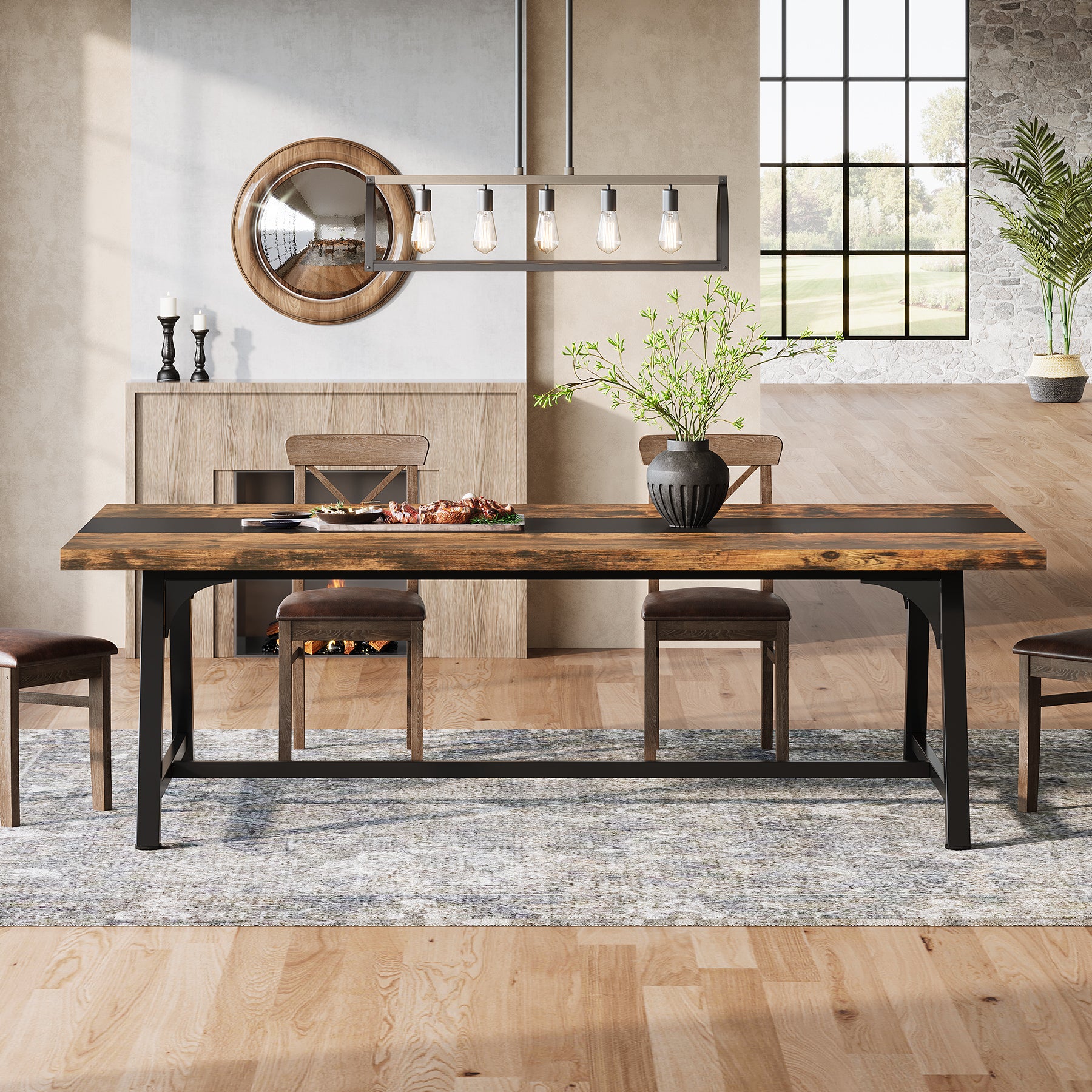 70.9-Inch Dining Table for 6-8 with Thick Top, Industrial Kitchen Table with Metal Frame