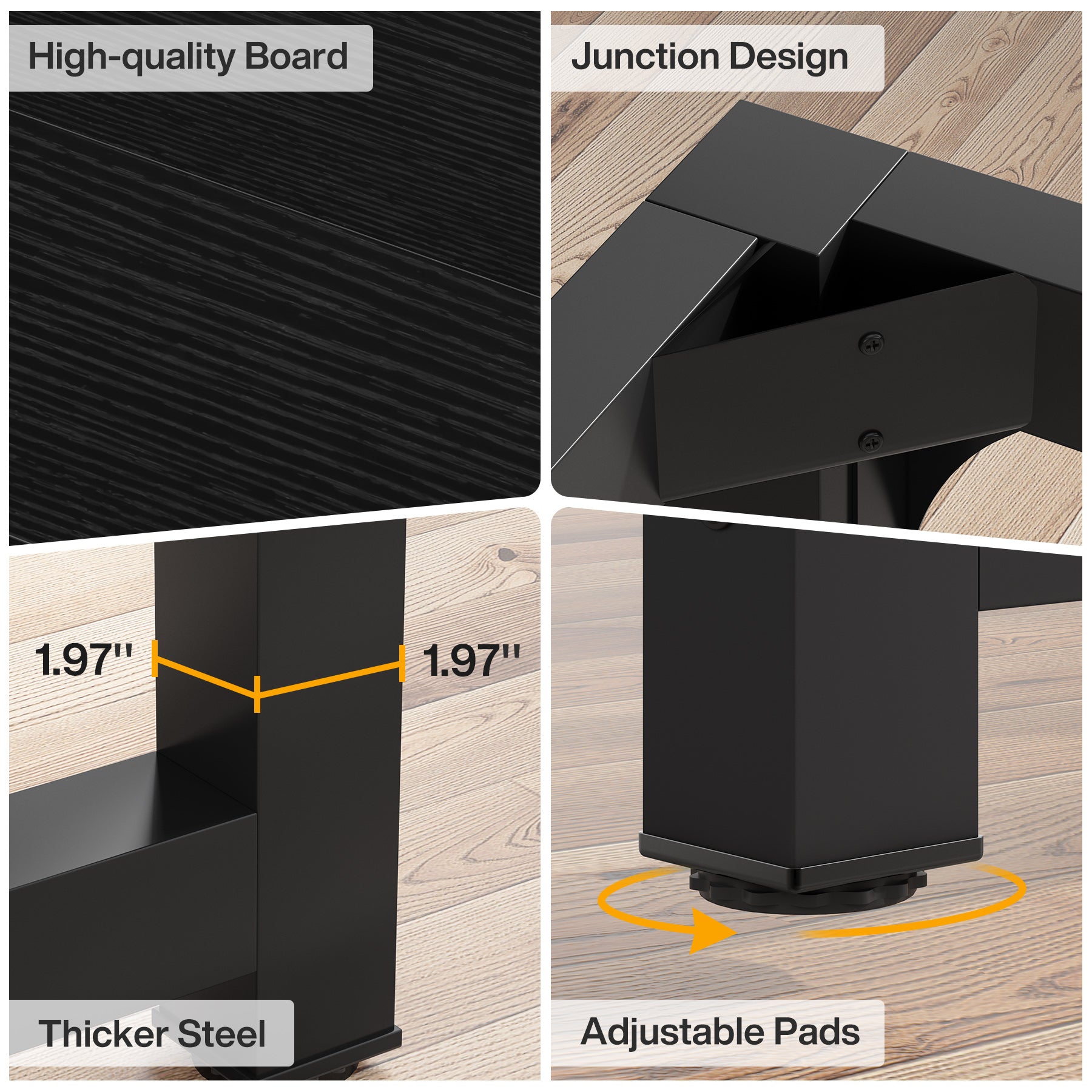 63 x 31.5 Inch Modern Large Desk, Office Writing Workstation in Rustic and Black
