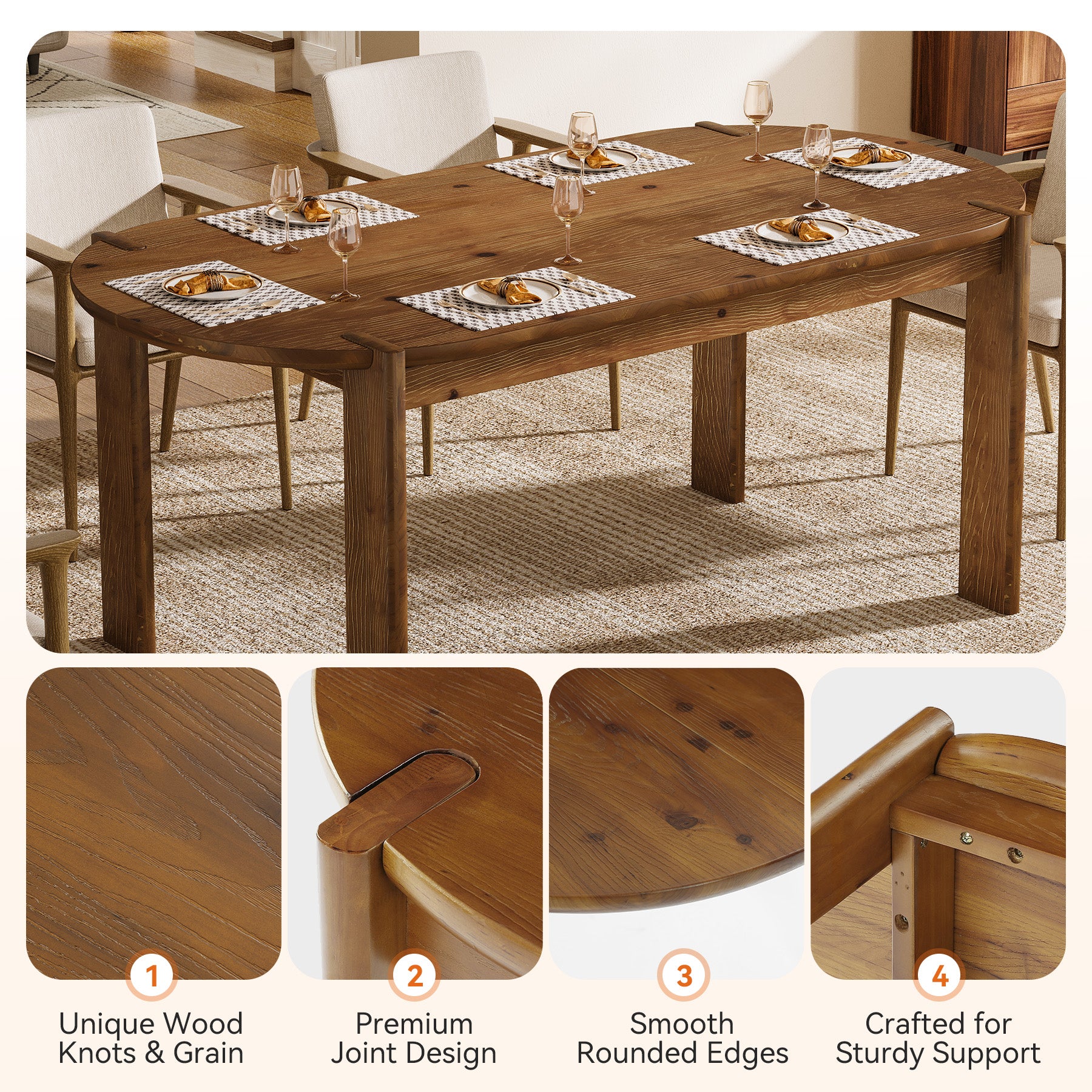 Tribesigns 63-Inch Solid Wood Oval Dining Table, Farmhouse Dinner Table with Sturdy Base for 4-6