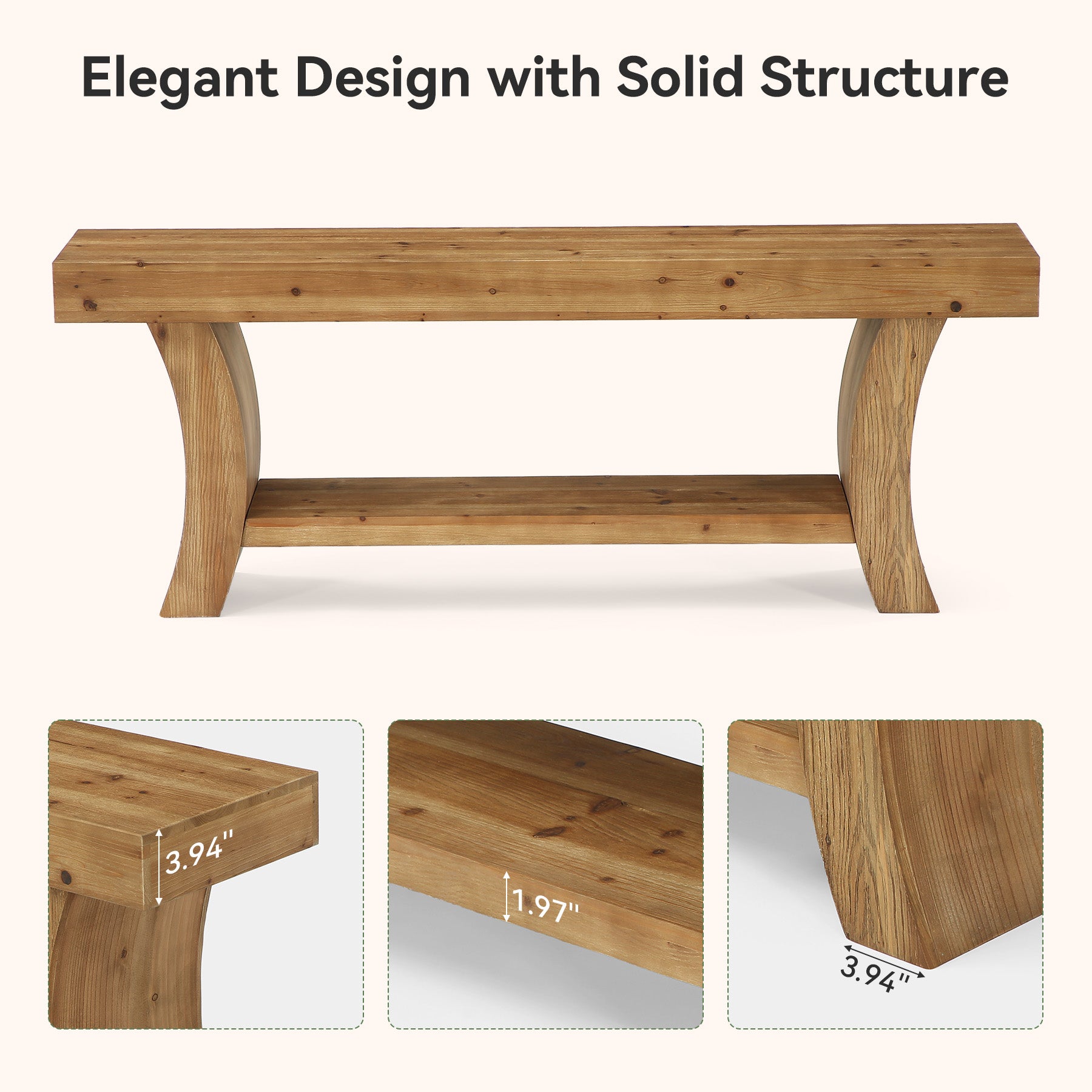 Tribesigns 63-Inch Solid Wood Console Table with Curved Legs and Storage Shelf, Farmhouse Sofa Table for Entryway Living Room and Behind Couch