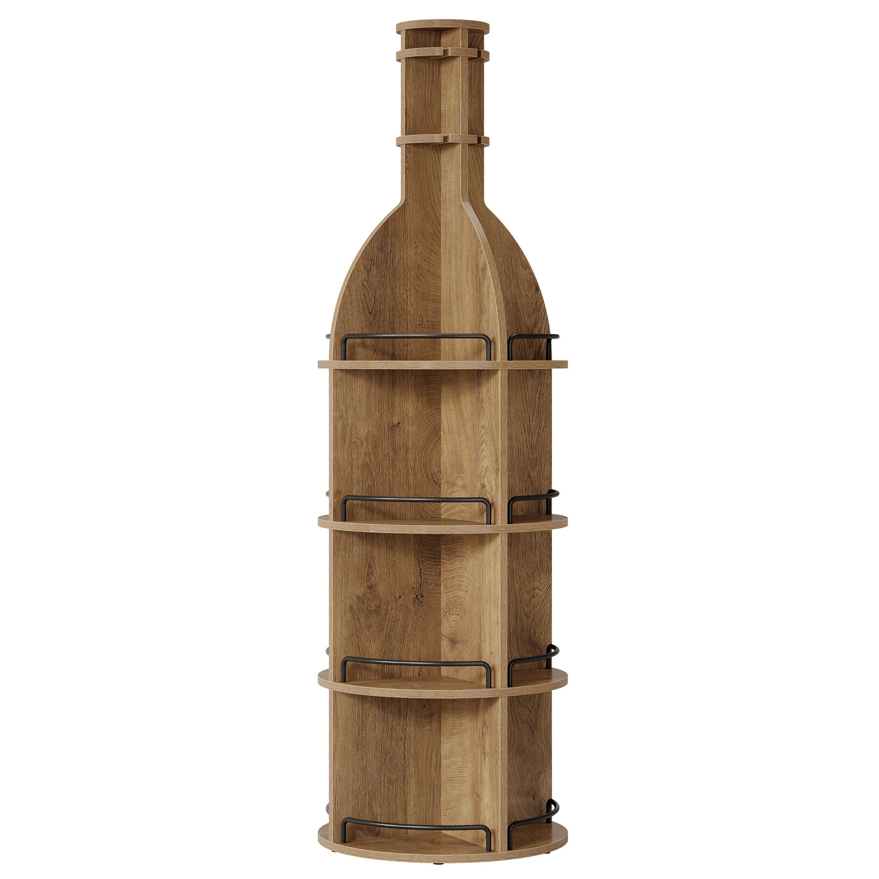 Tribesigns 74.8 Inch Tall Round Wine Rack with Storage Shelves and Glass Holder, Freestanding Wine Bar Cabinet for Home Bar