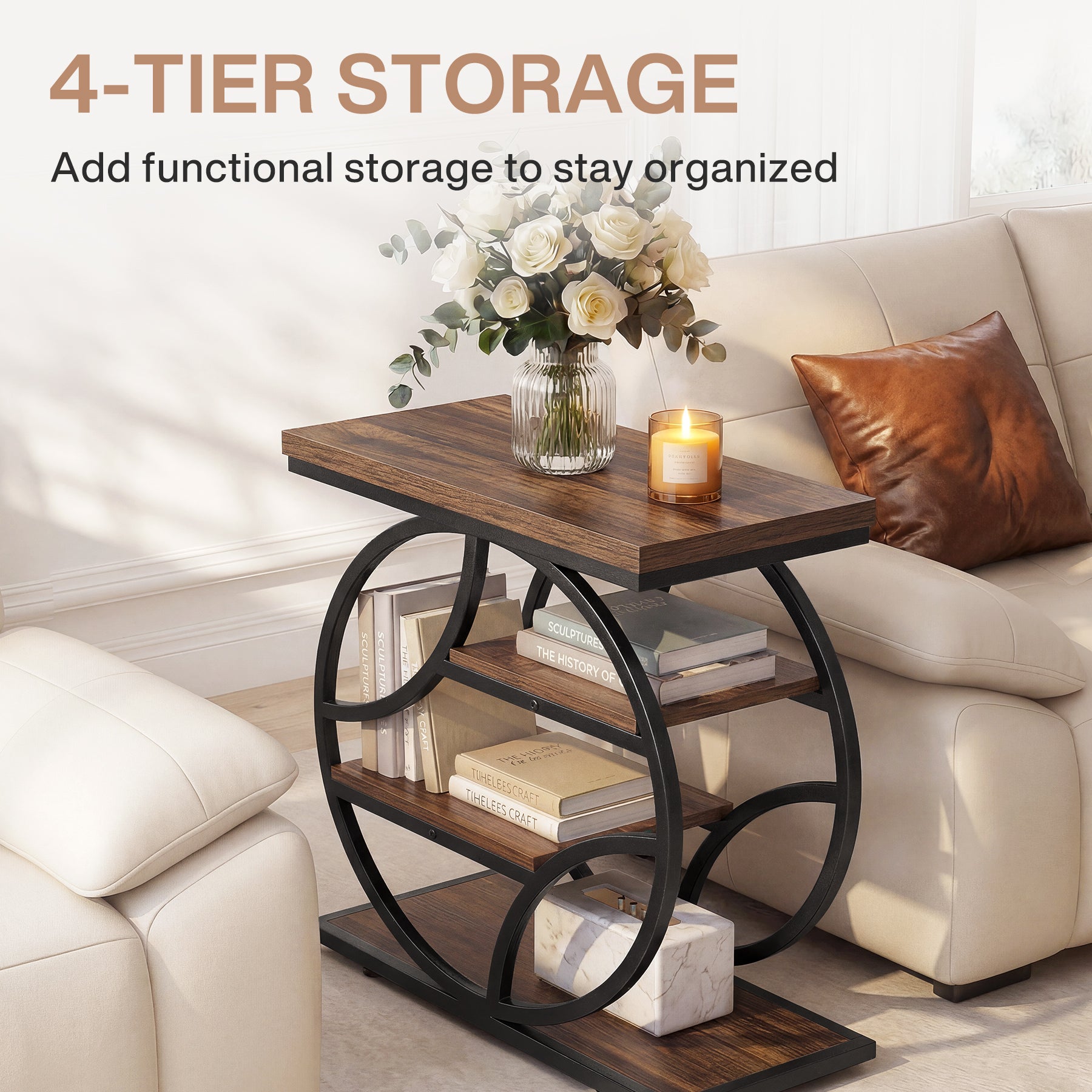 Tribesigns 25.59" Side Table, 4-Tier Narrow End Table for Living Room Bedroom