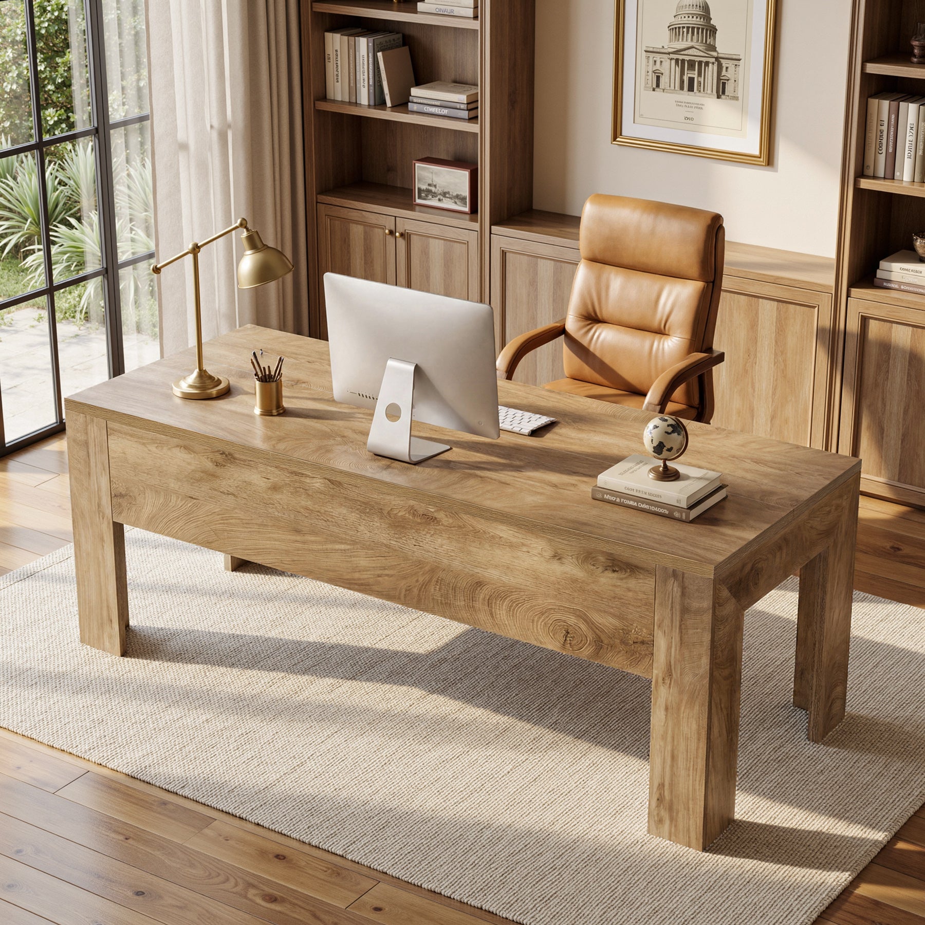 Tribesigns 63-Inch Modern Home Office Desk, Large Wooden Computer Desk for Study and Office