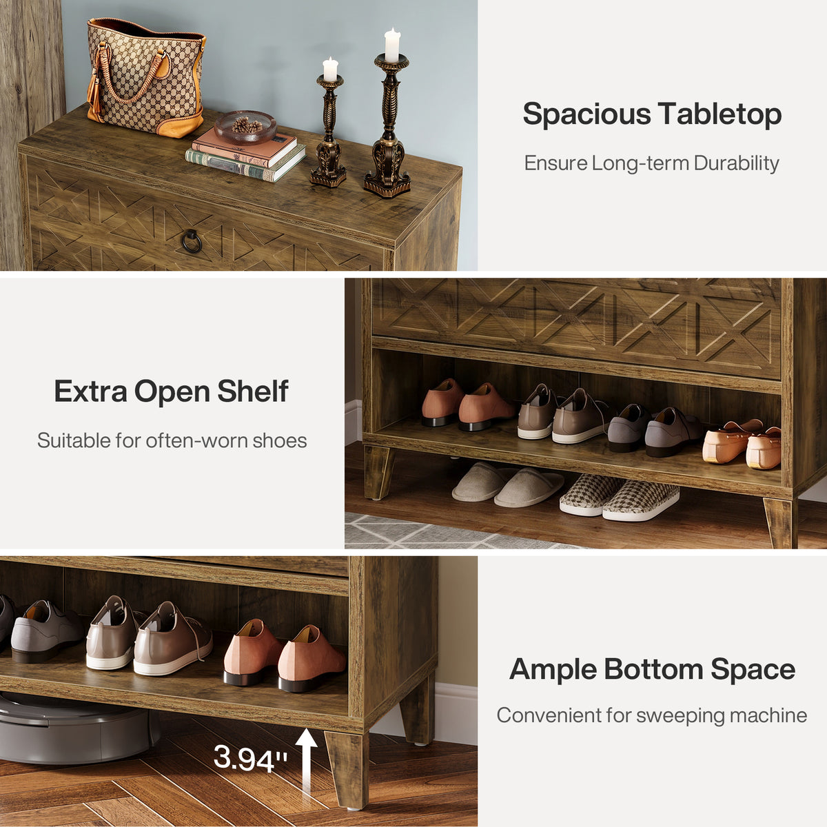 Tribesigns 43.3 Inch Shoe Cabinet with 2 Flip Drawers and Open Shelf, Entryway Shoe Storage for Hallway