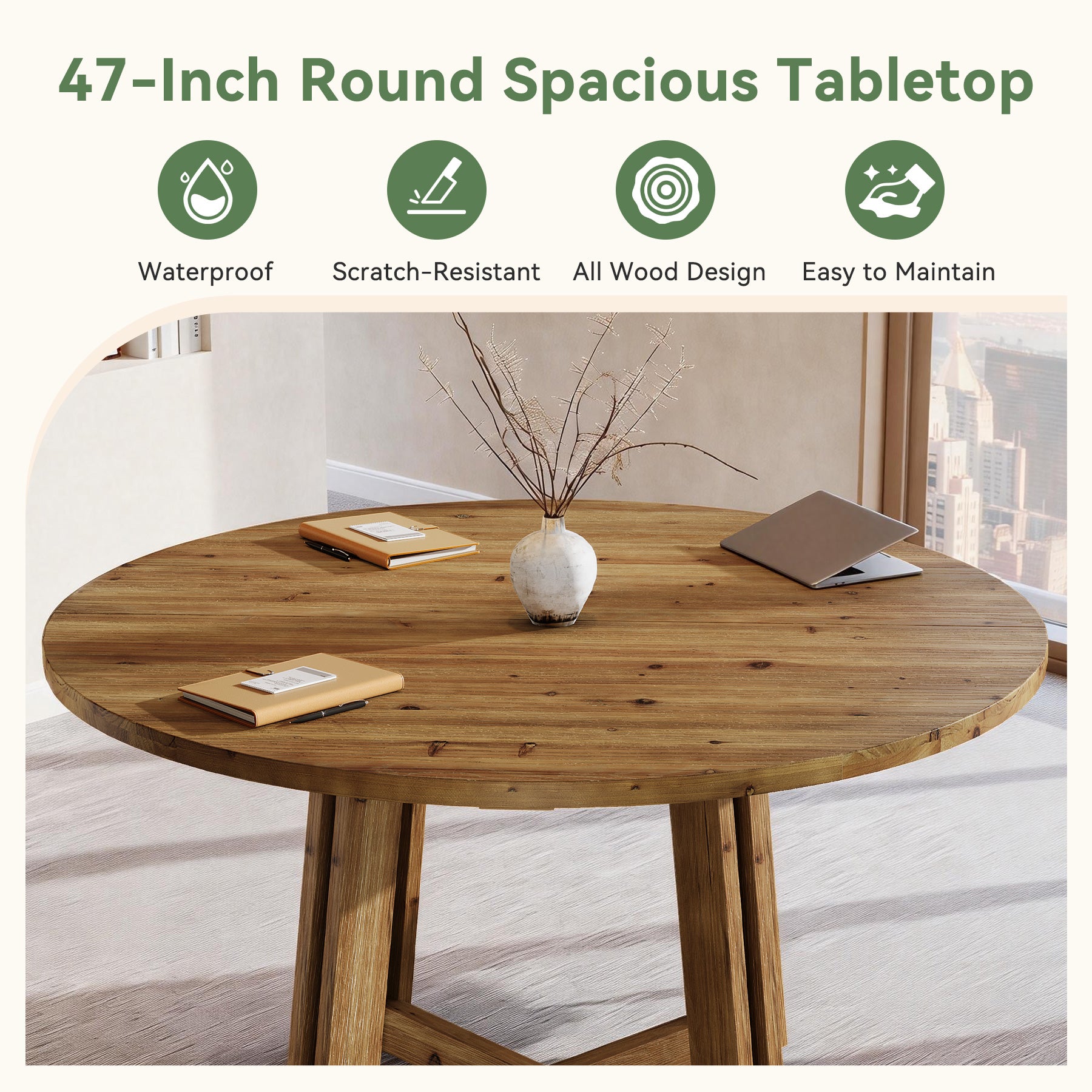 Tribesigns 47-Inch Solid Wood Conference Table for 4-6 People, Round Meeting Table with Crossed Frame for Office and Home Office