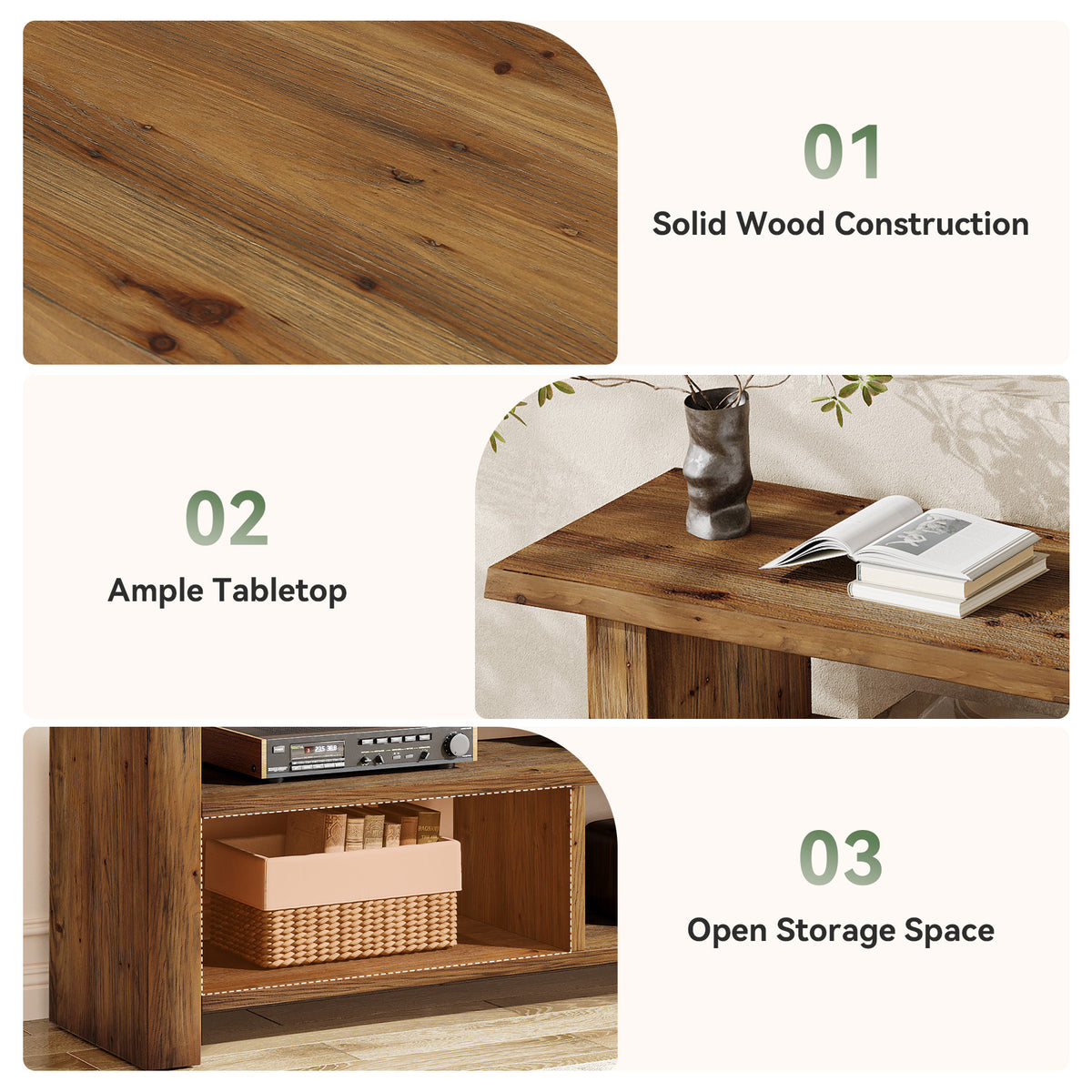 Tribesigns 63 Inch Solid Wood TV Stand with Open Storage, Farmhouse Media Console for Living Room