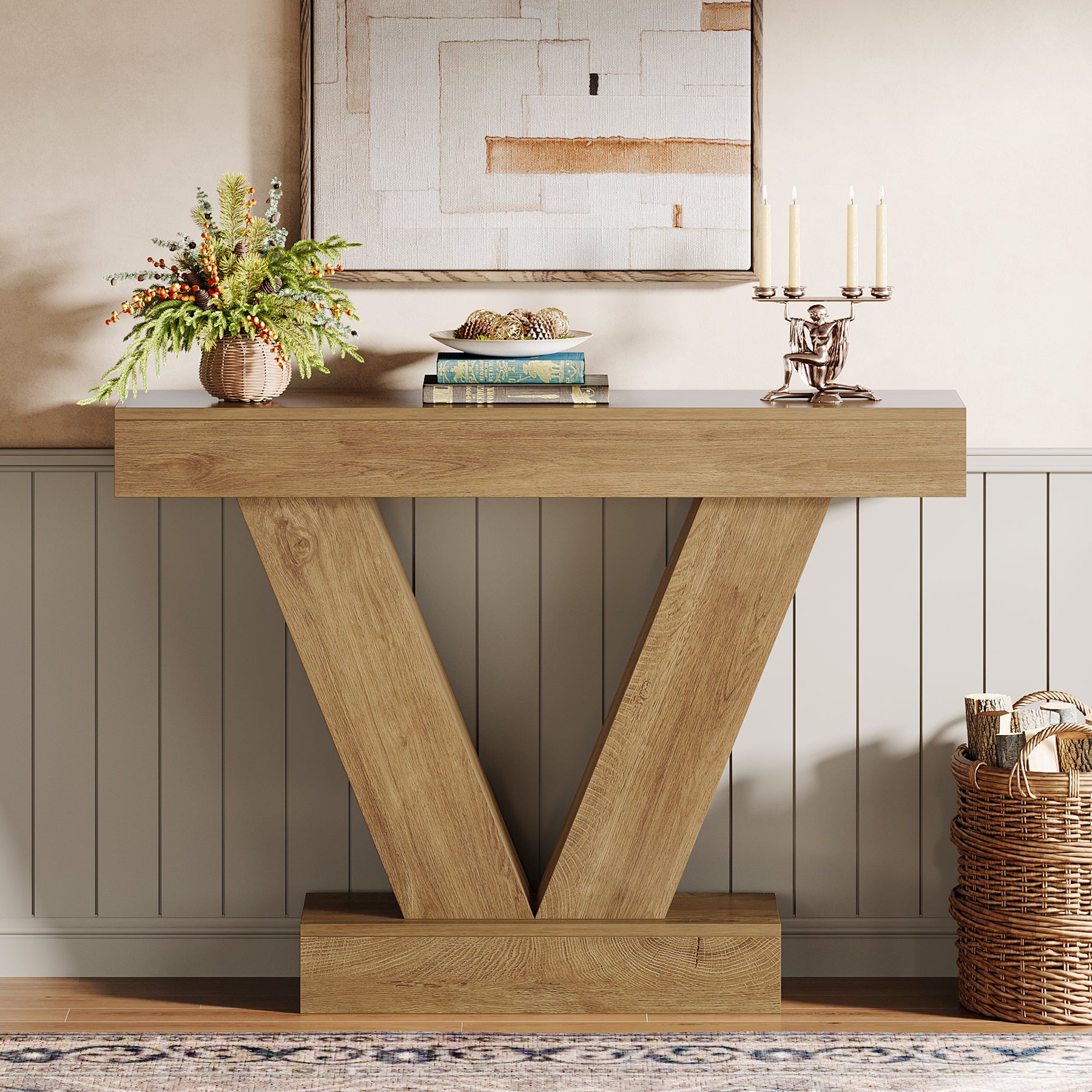 41-Inch Console Table with V-Shaped Legs, Brown Entryway and Sofa Table