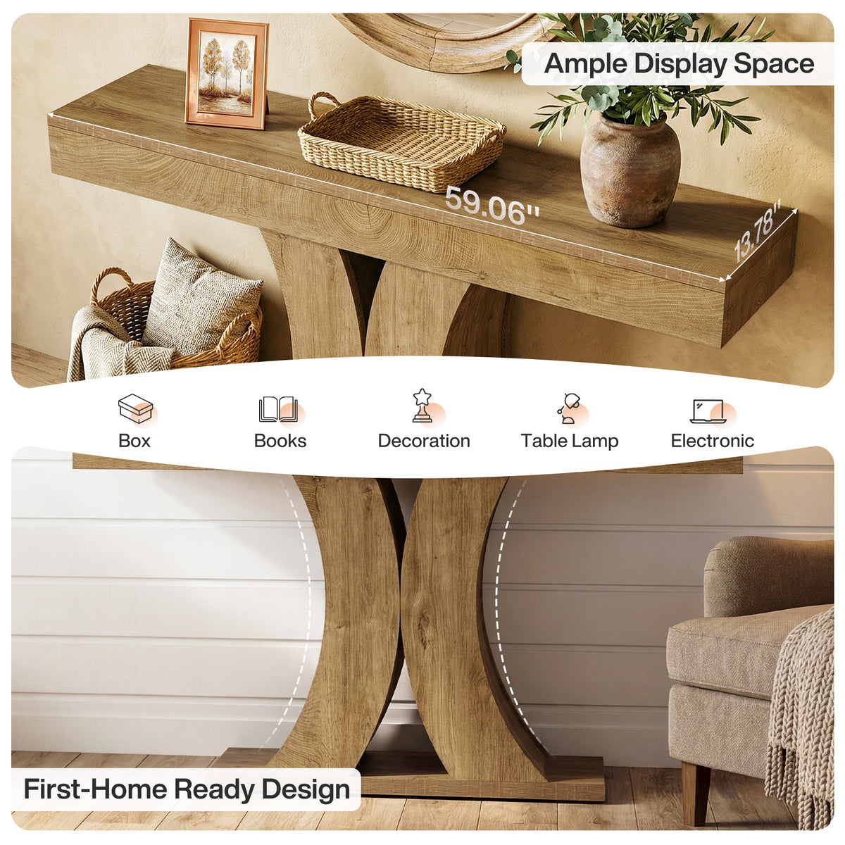 Tribesigns 59" Farmhouse Console Table with Double-Arch X-Frame, Narrow Sofa Table for Entryway