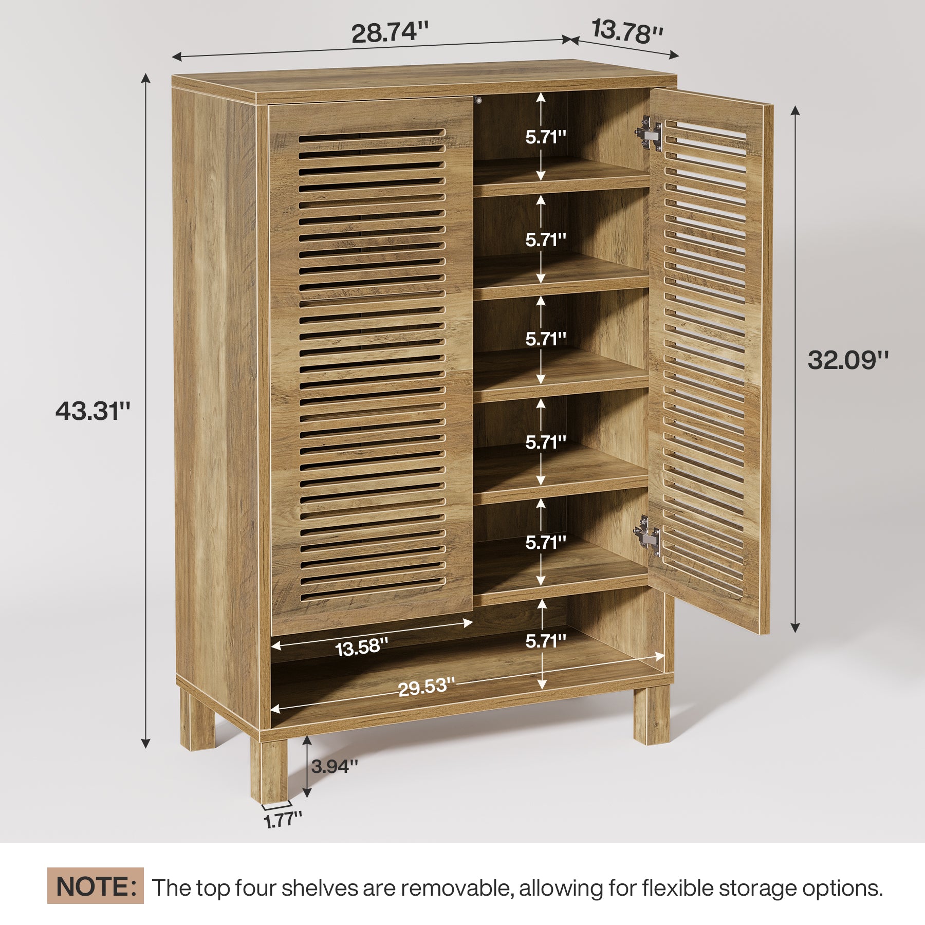 Free-Standing Shoe Cabinet, Narrow Farmhouse Wooden Organizer with 6 Shelves