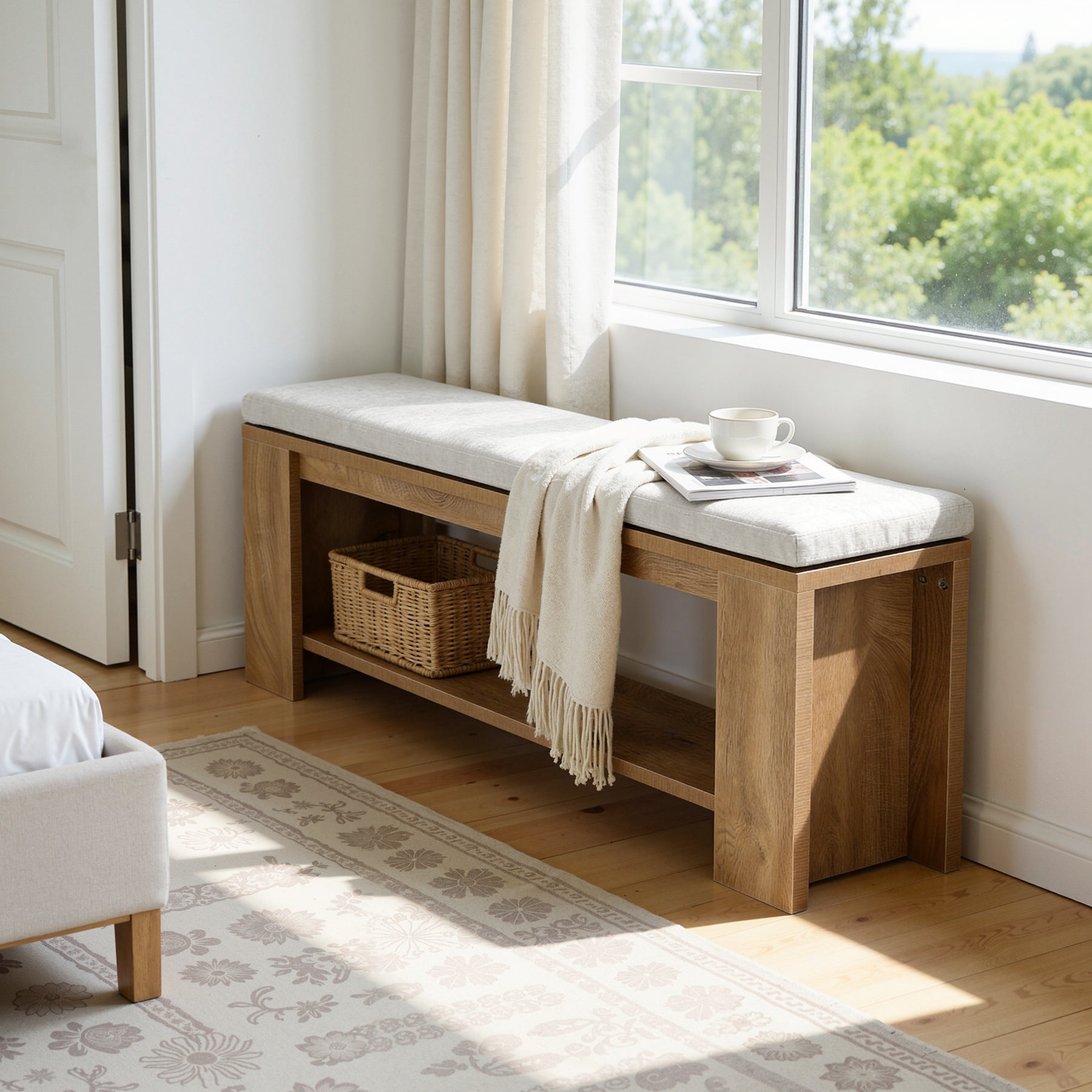 Tribesigns 47.24-Inch Upholstered Hallway Bench with Padded Seat, Farmhouse Bed Bench for Bedroom