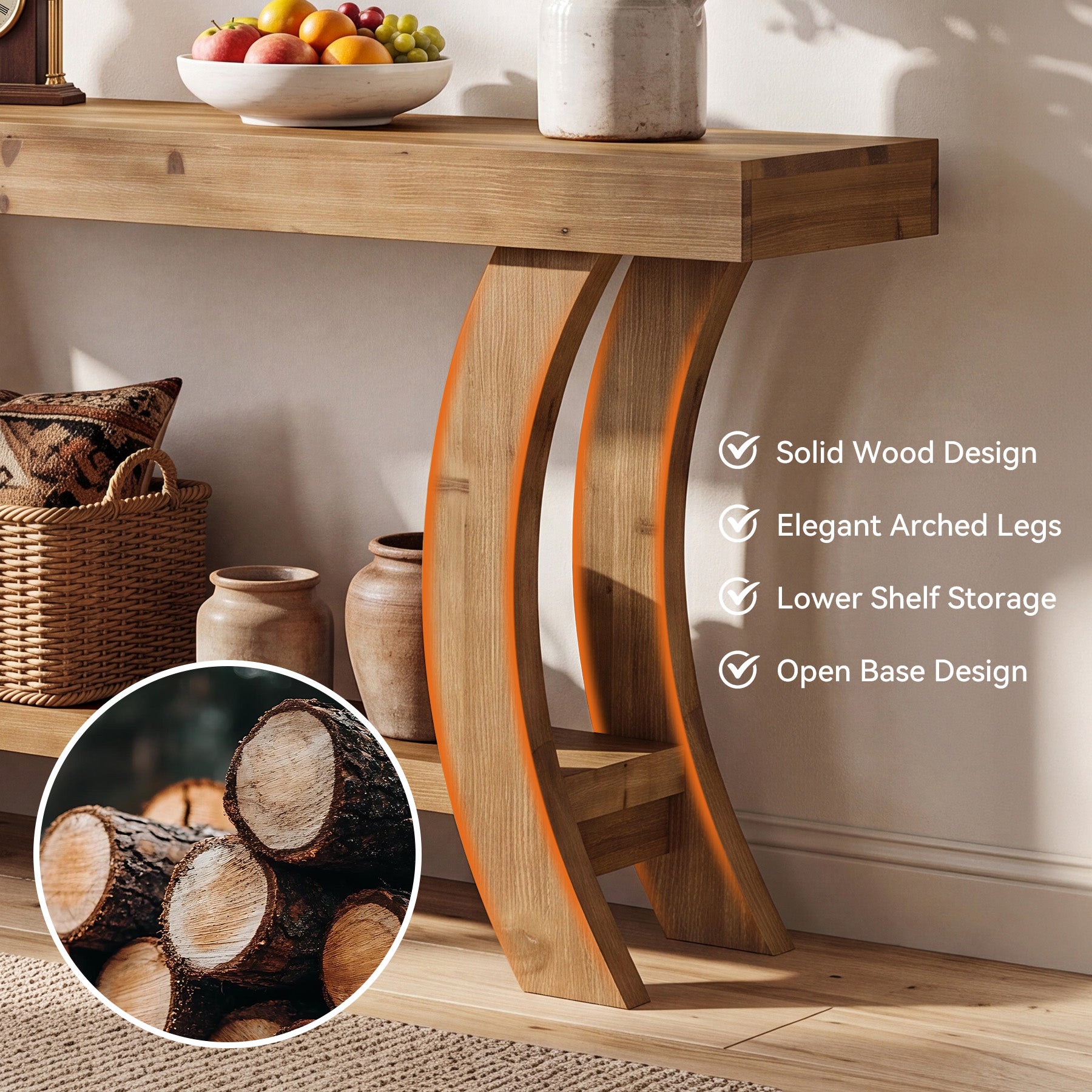 Tribesigns 63 Inch Solid Wood Console Table with Shelf, Arched Farmhouse Entryway and Sofa Table