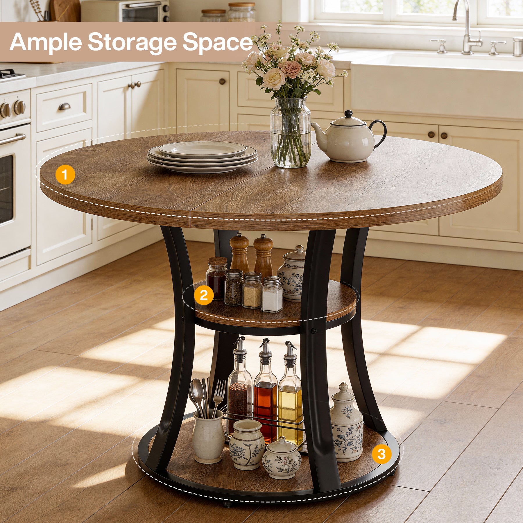 Tribesigns 39-Inch Round Dining Table for 2-4, 2-Tier Pedestal Table with Storage