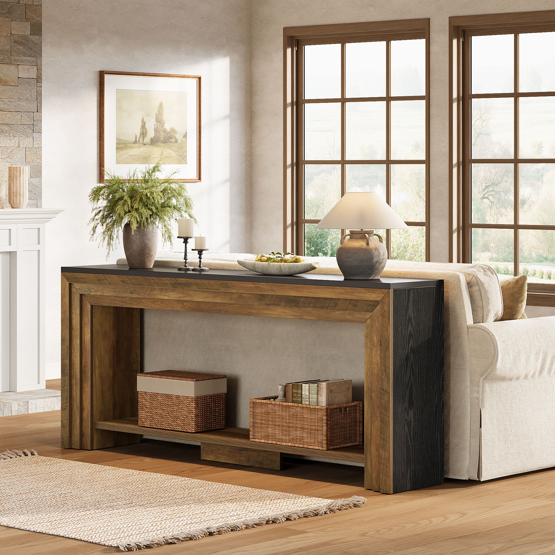 70.9-Inch Farmhouse Narrow Console Table with Storage, Wooden Sofa Table for Entryway