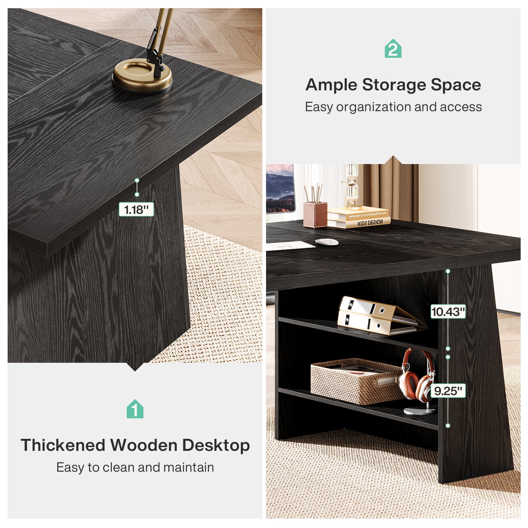 Tribesigns 63-Inch Modern Executive Desk with Storage Shelves, Black Office Desk for Home Office and Business Workstation